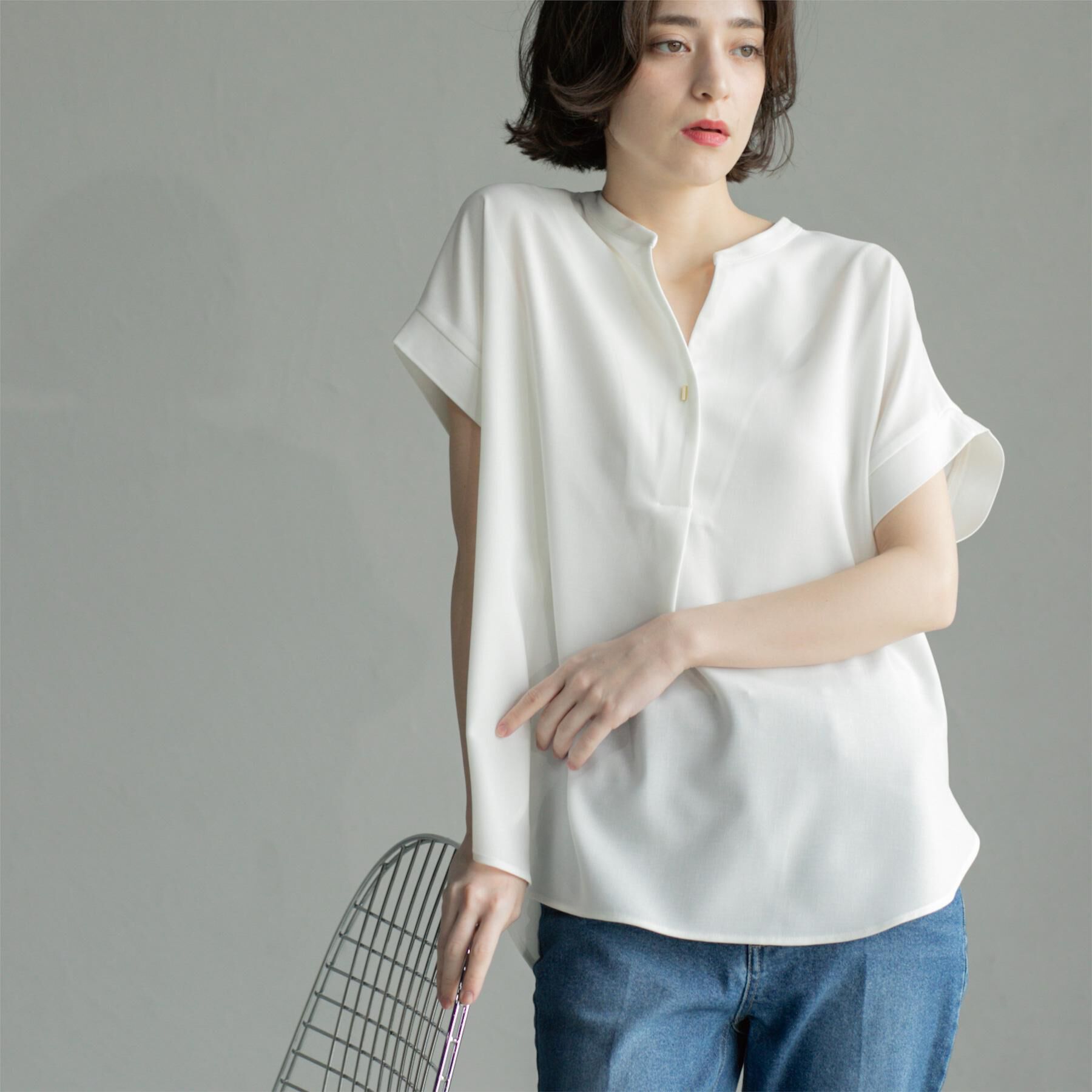 OPAQUE.CLIP「《7色展開/SS-LLサイズ》ストレッチスキッパーブラウス/セットアップ対応【洗濯機洗い可/防シワ】」|シャツ・ブラウス|