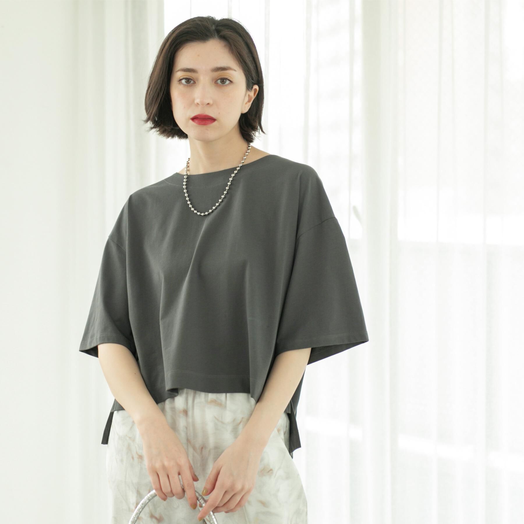 OPAQUE.CLIP「ボートネックショートTシャツ【洗濯機洗い可】」|Tシャツ・カットソー|