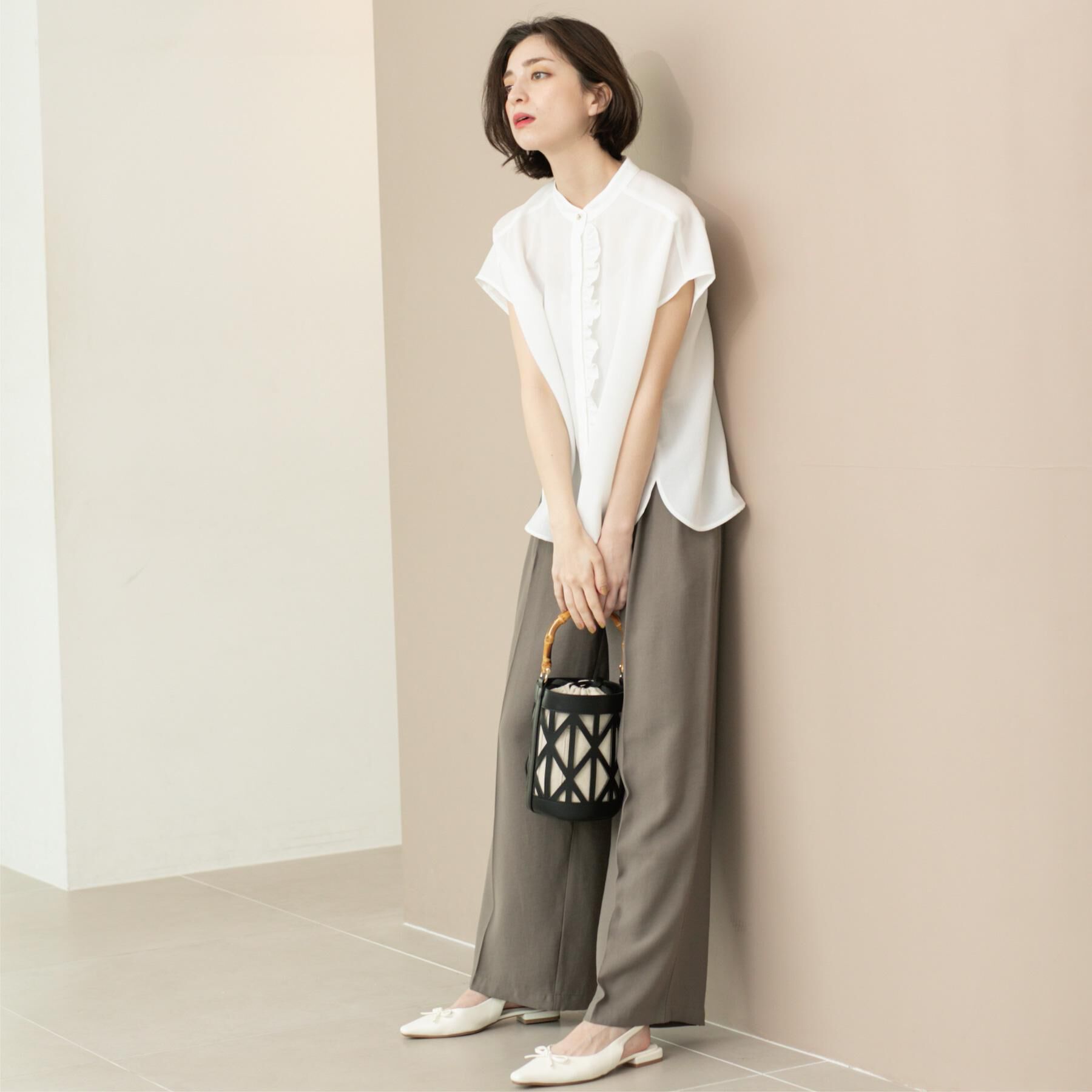 OPAQUE.CLIP「リネンライクフロントフリルブラウス【洗濯機洗い可/吸水速乾/接触冷感】」|シャツ・ブラウス|