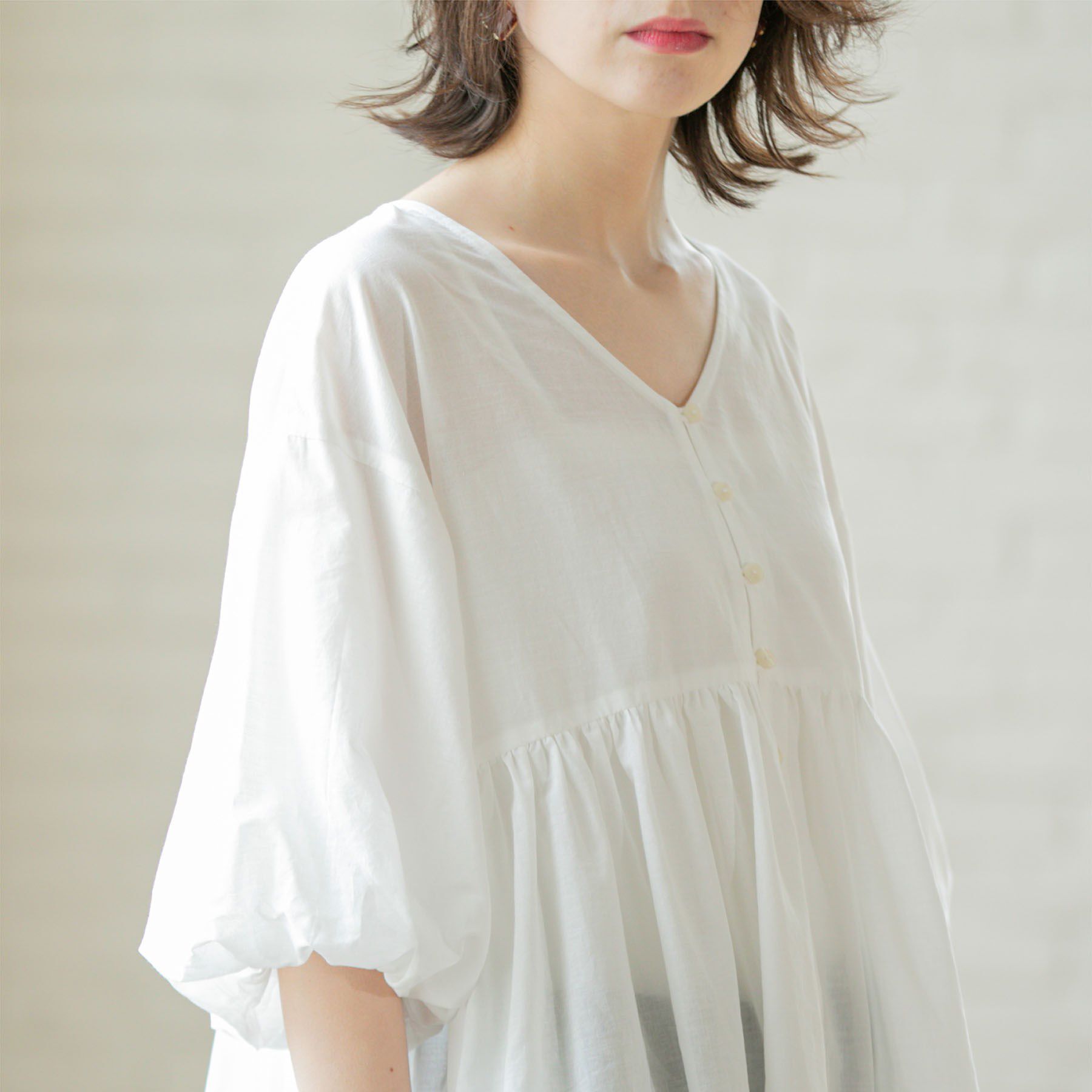 OPAQUE.CLIP「バルーン袖スカラップ刺繍レースチュニック」|シャツ・ブラウス|