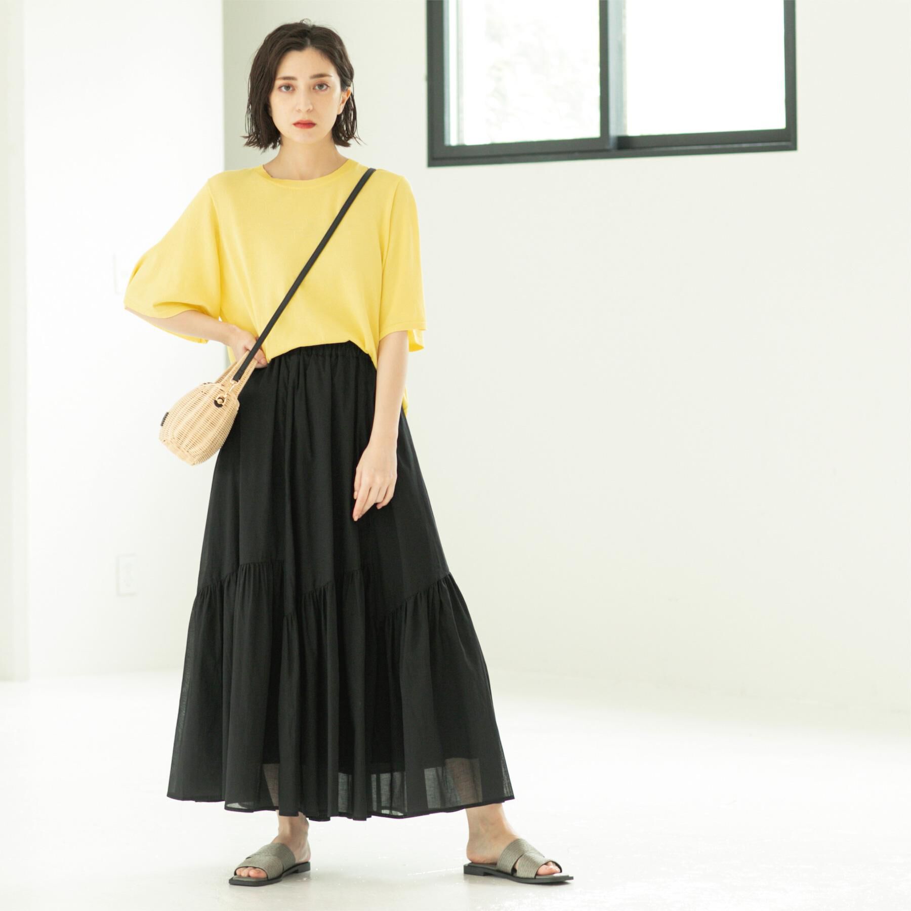 OPAQUE.CLIP「ギャザーフレアスカート/オーガニックコットン混【洗濯機洗い可】」|スカート|
