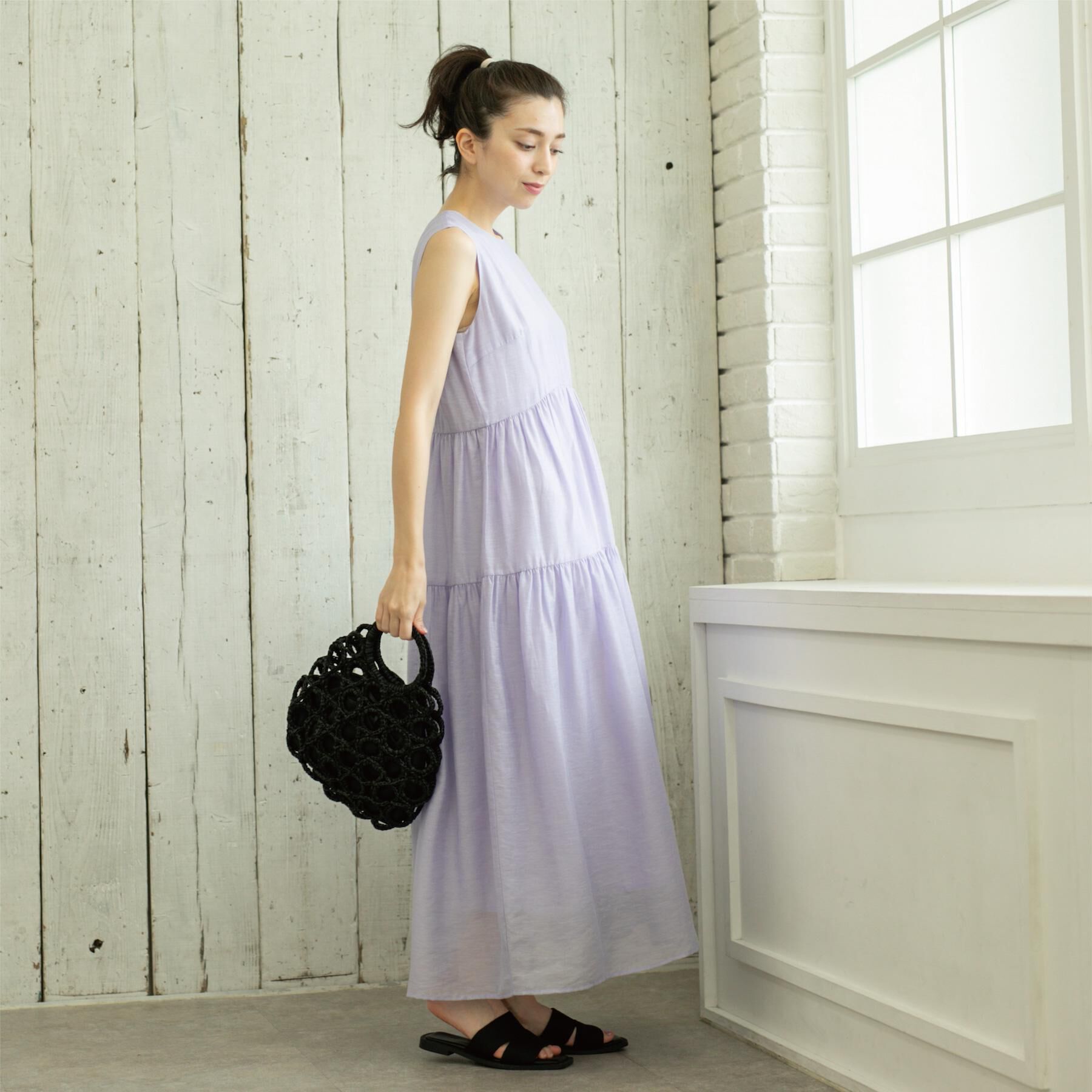 OPAQUE.CLIP「麻混シアーギャザーティアードワンピース【洗濯機洗い可】」|ワンピース|