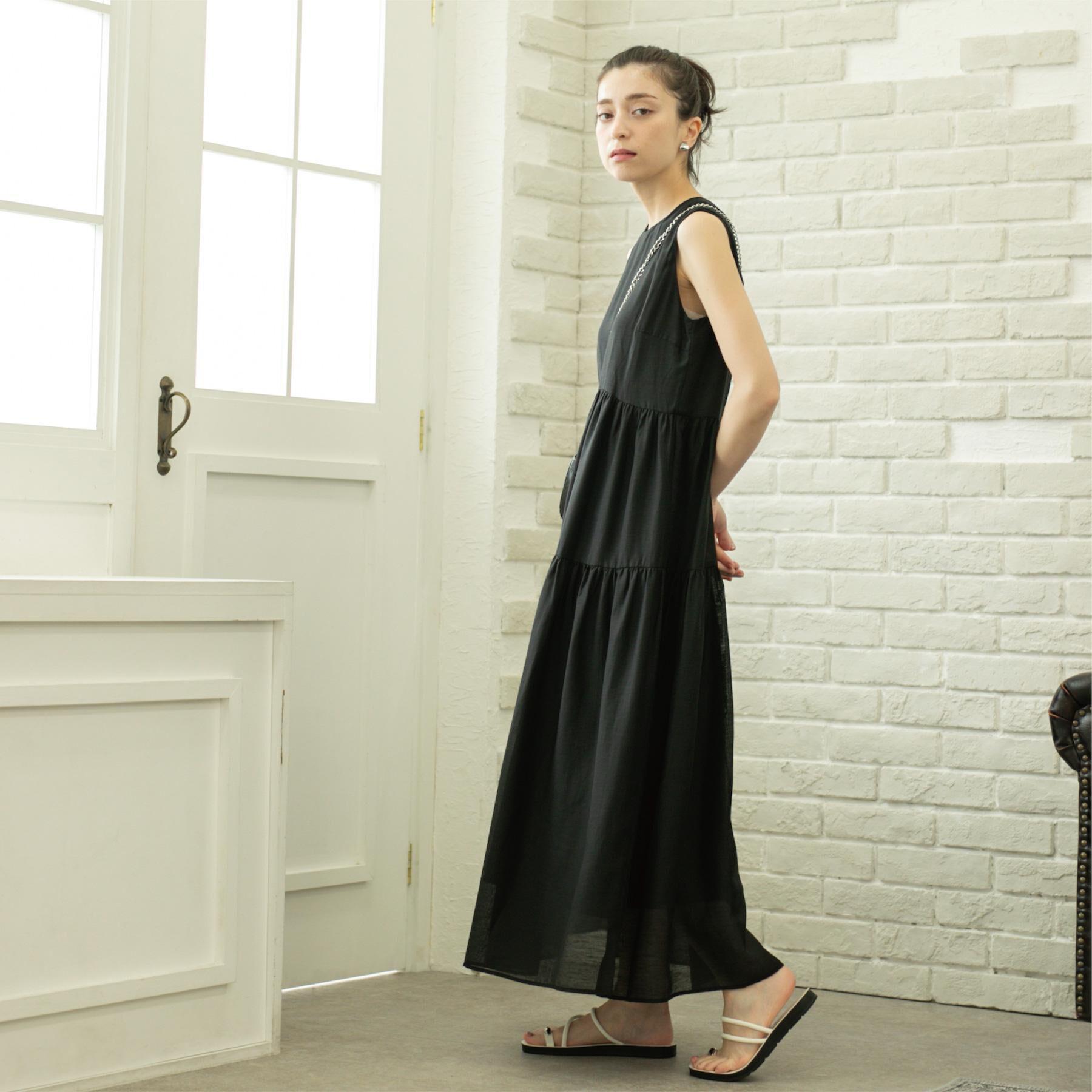 OPAQUE.CLIP「麻混シアーギャザーティアードワンピース【洗濯機洗い可】」|ワンピース|