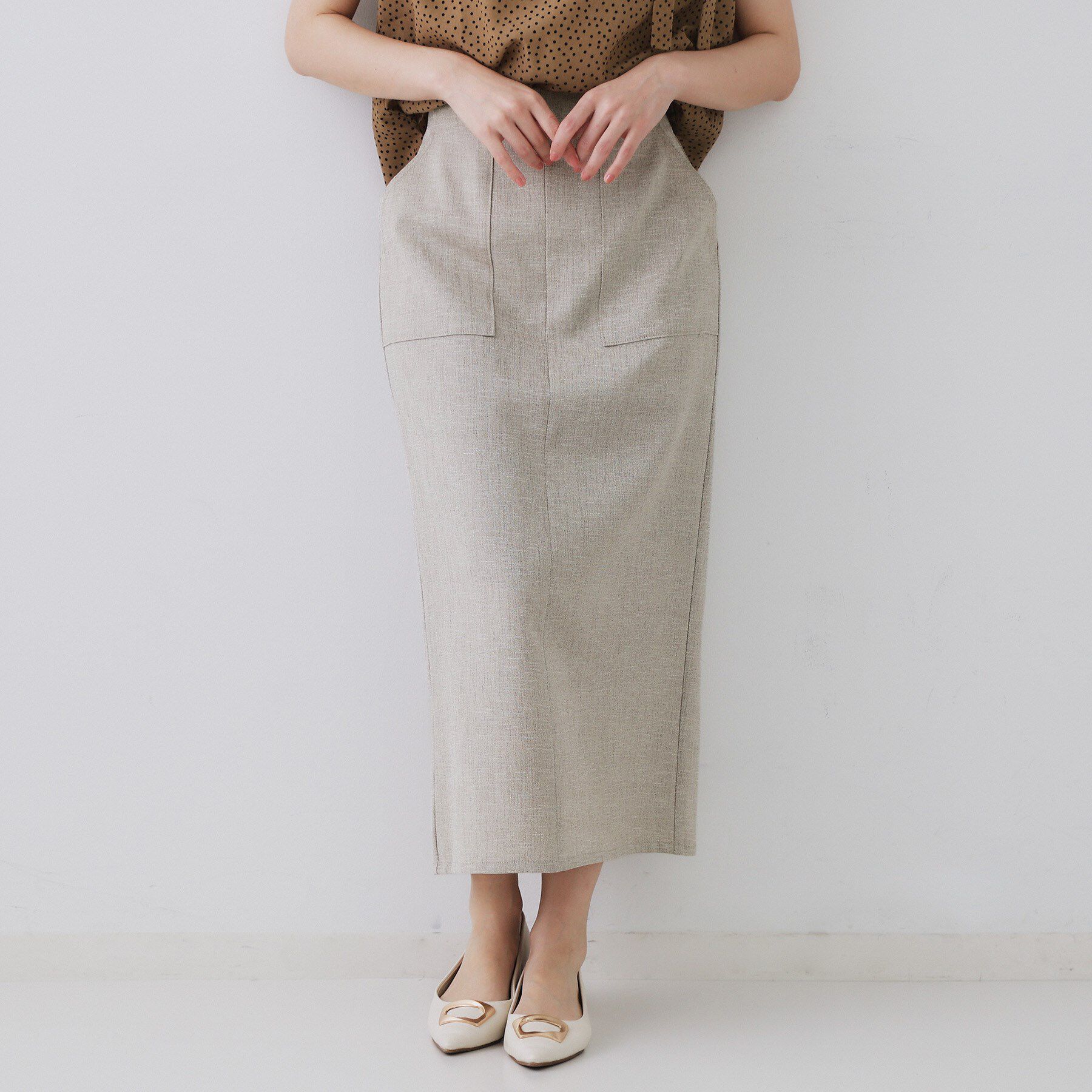 OPAQUE.CLIP「《美人百花掲載》ストレッチリネンライクタイトスカート【洗濯機洗い可】」|スカート|