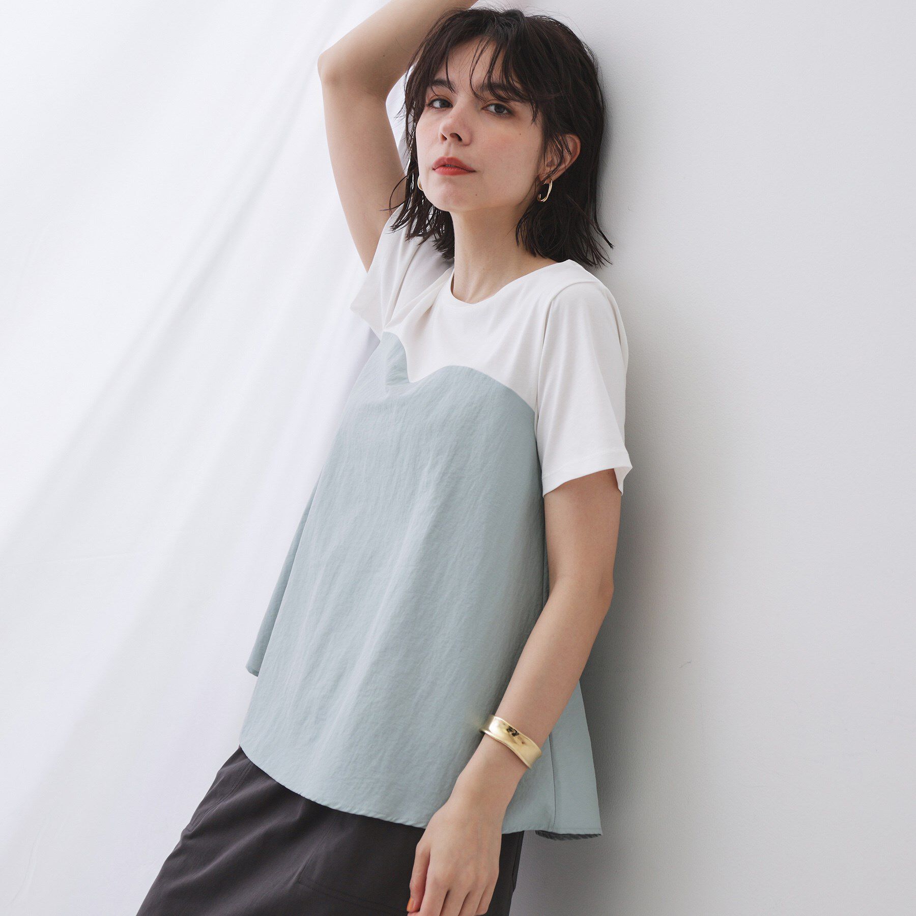 OPAQUE.CLIP「ビスチェドッキングカットソー【洗濯機洗い可】」|Tシャツ・カットソー|サックスブルー(59