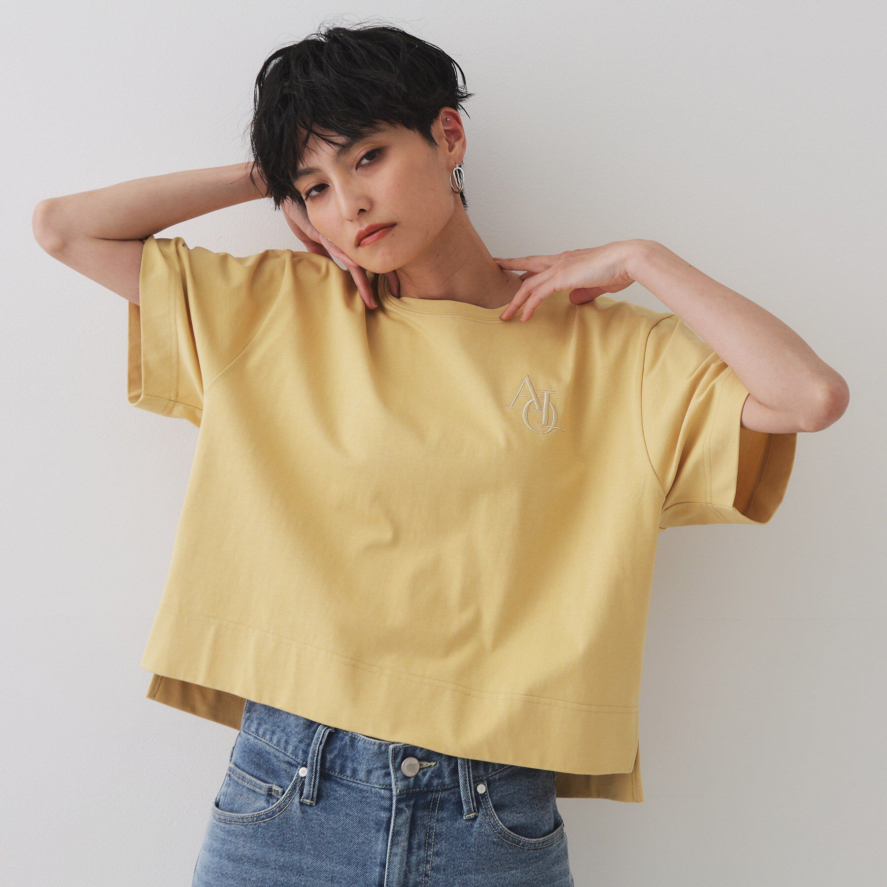 OPAQUE.CLIP「刺繍ロゴワイドシルエットTシャツ【洗濯機洗い可】」|Tシャツ・カットソー|