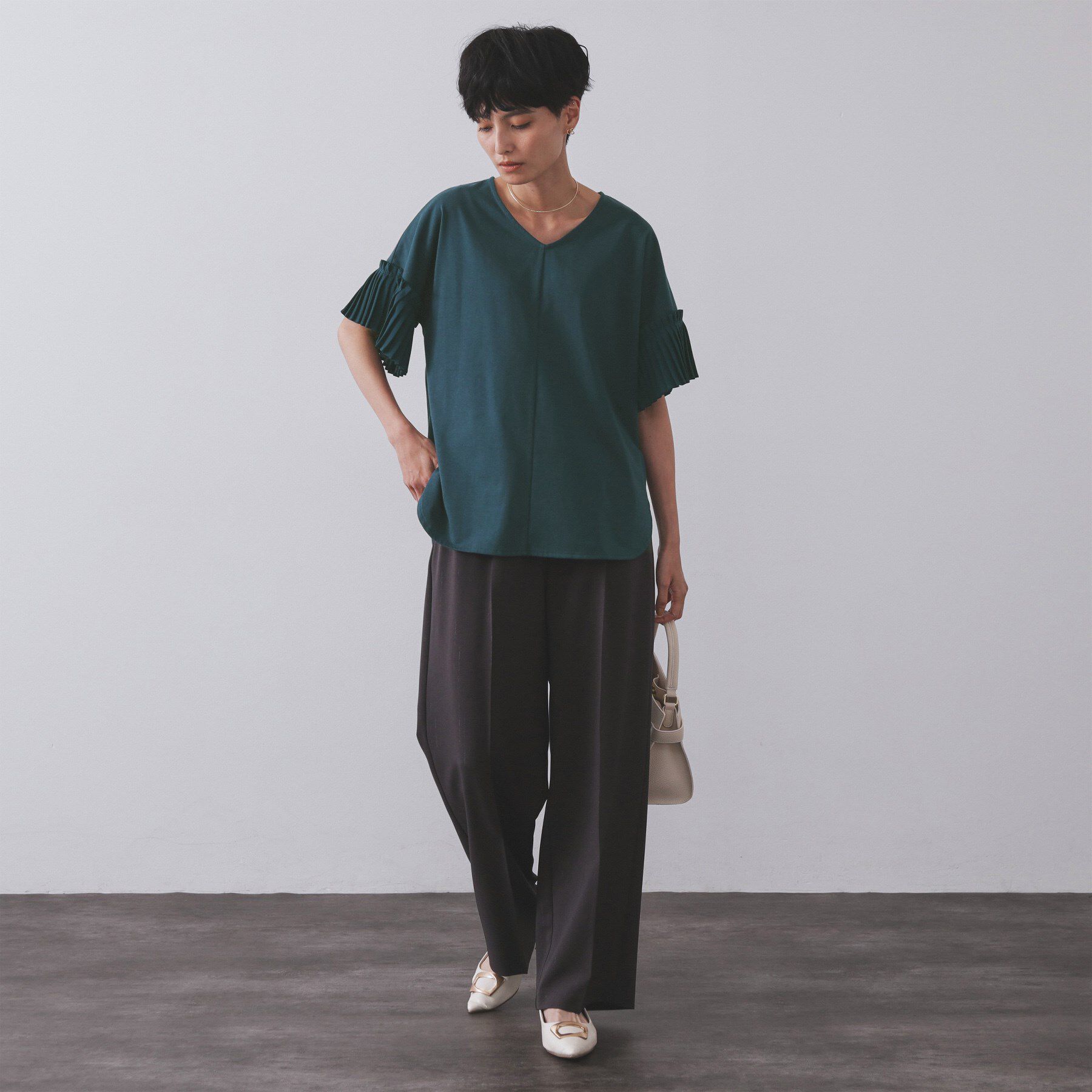 OPAQUE.CLIP「プリーツスリーブドッキングトップス【洗濯機洗い可】」|Tシャツ・カットソー|