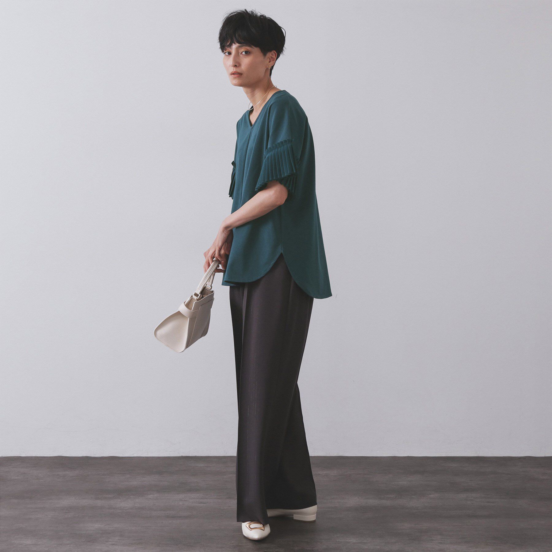 OPAQUE.CLIP「プリーツスリーブドッキングトップス【洗濯機洗い可】」|Tシャツ・カットソー|