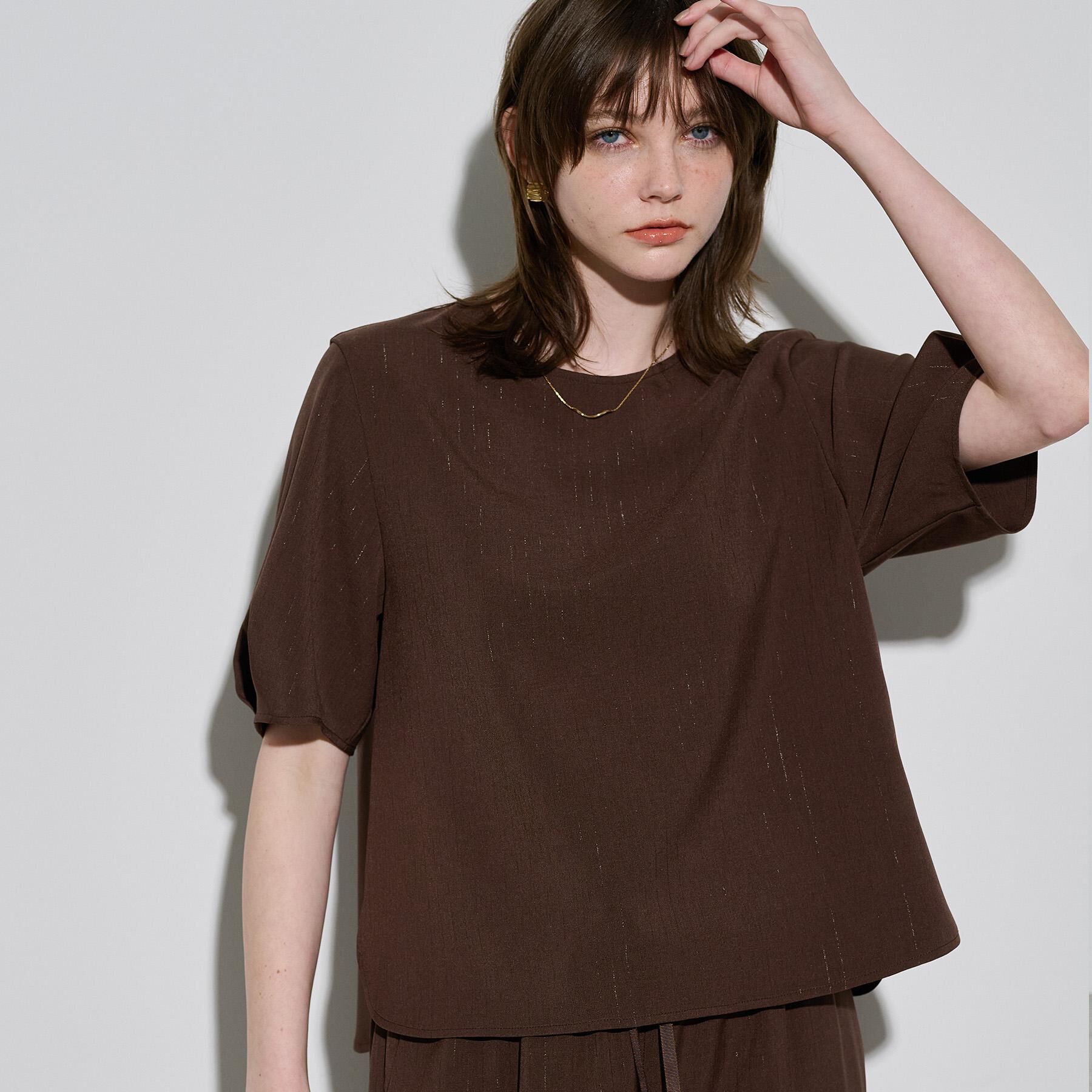 OPAQUE.CLIP「ラメストライプタックスリーブブラウス/セットアップ可【洗濯機洗い可/防シワ/吸水速乾】」|シャツ・ブラウス|