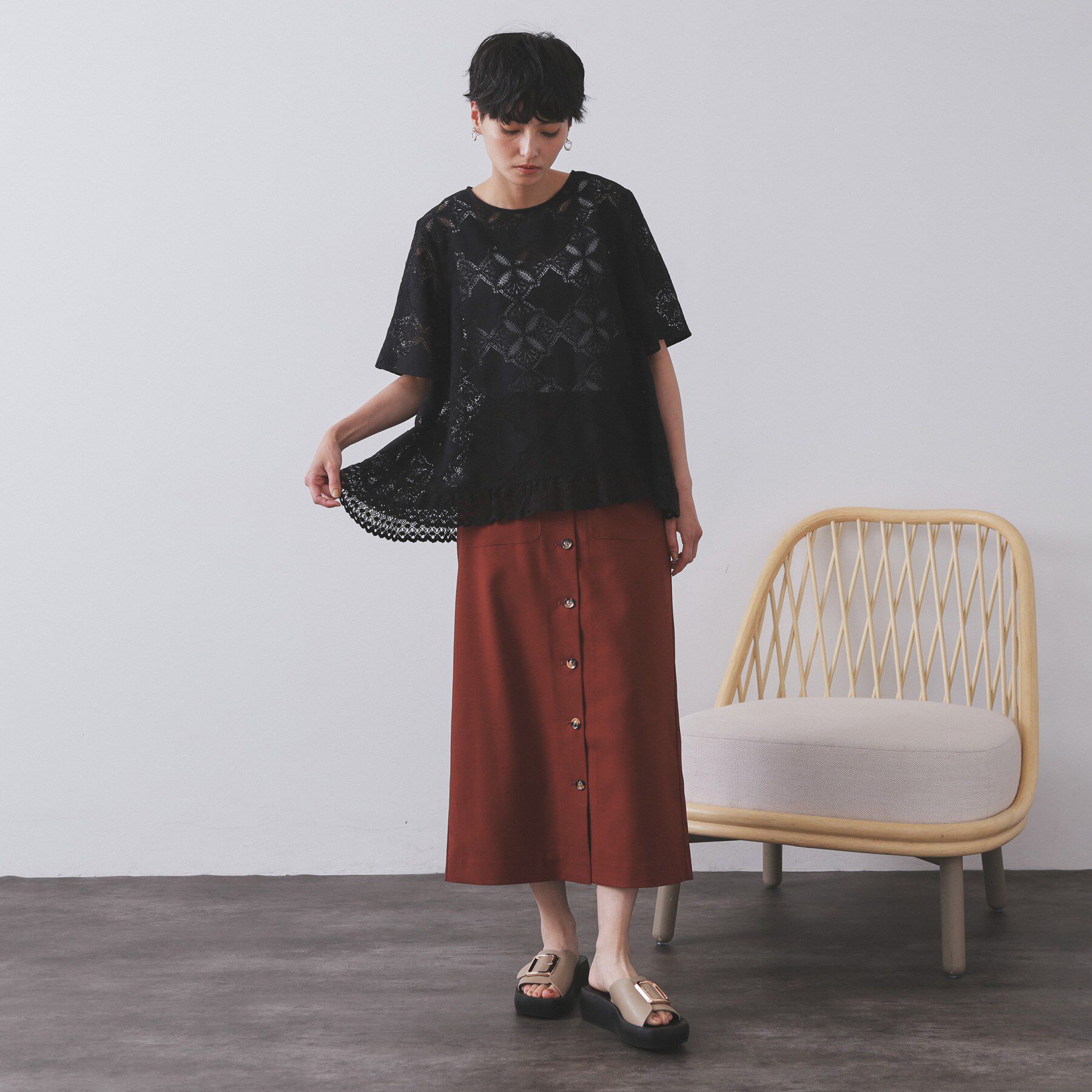 OPAQUE.CLIP「レースフレアブラウス【洗濯機洗い可】」|シャツ・ブラウス|