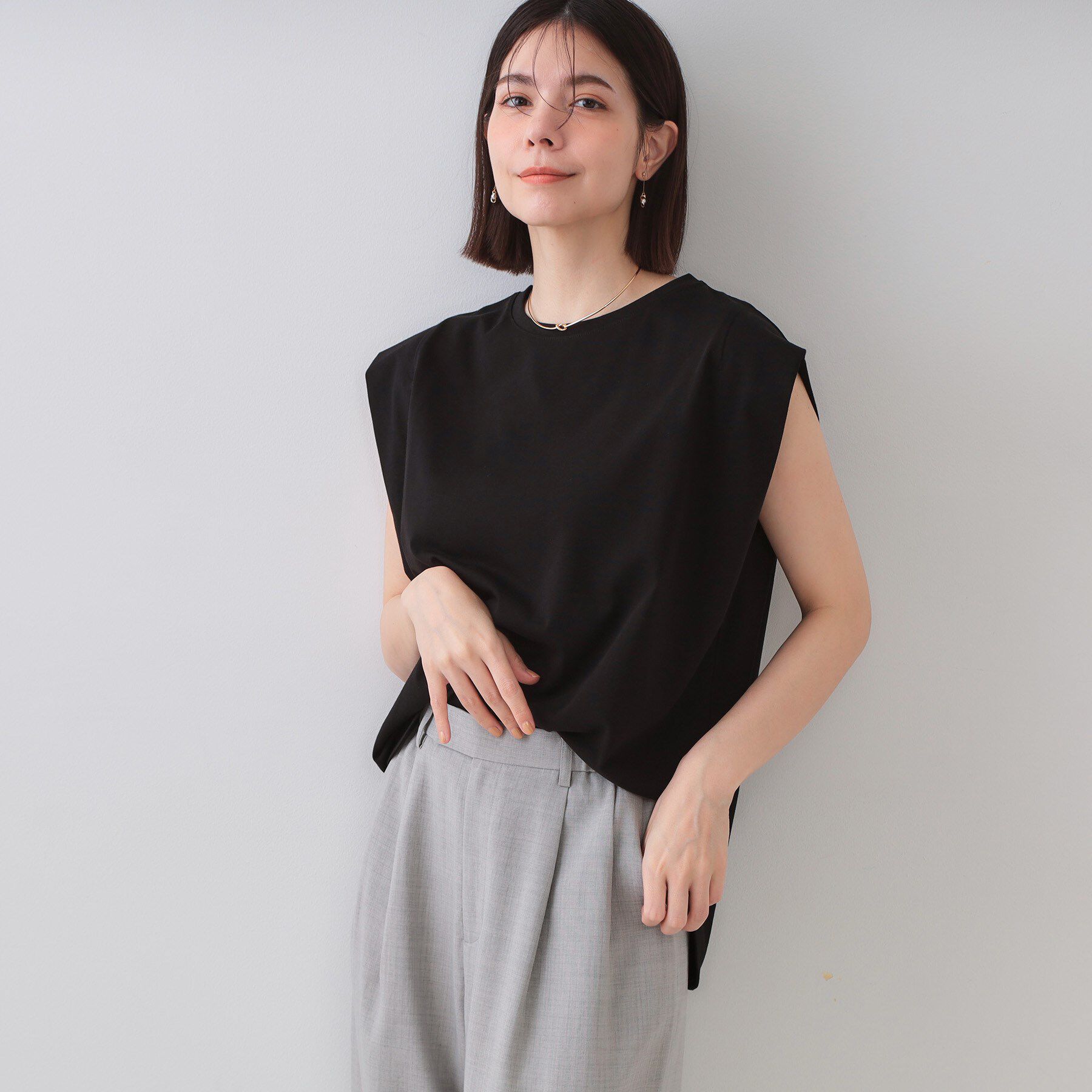 OPAQUE.CLIP「ボクシーノースリーブカットソー【洗濯機洗い可】」|Tシャツ・カットソー|