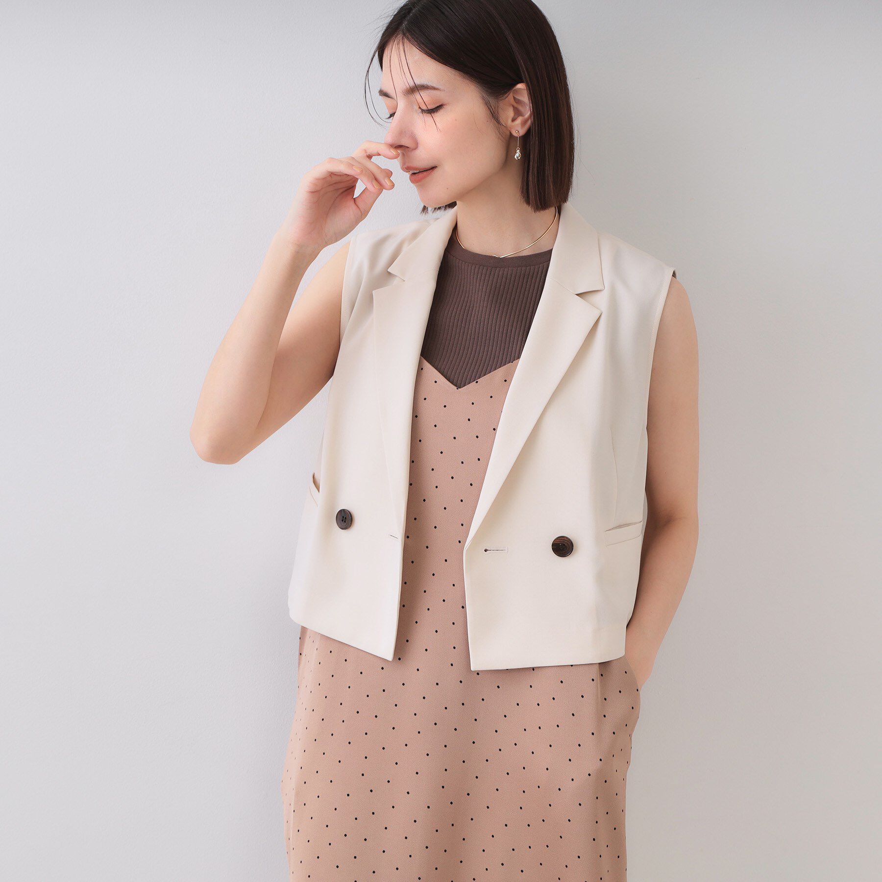 OPAQUE.CLIP「ショートテーラードジレ【接触冷感/洗濯機洗い可】」|ベスト・ジレ|