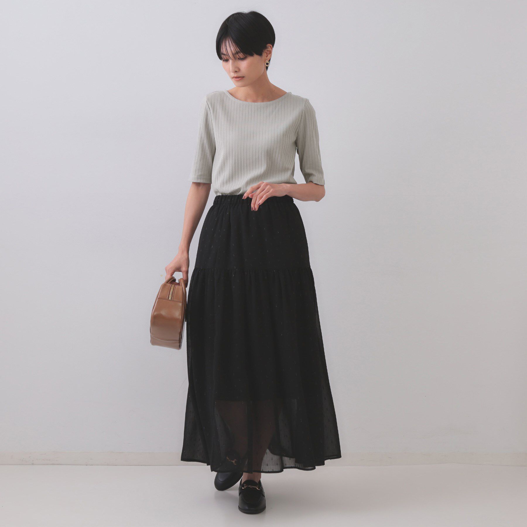 OPAQUE.CLIP「汗染み防止 ボートネックリブカットソー【洗濯機洗い可/抗ピル】」|Tシャツ・カットソー|