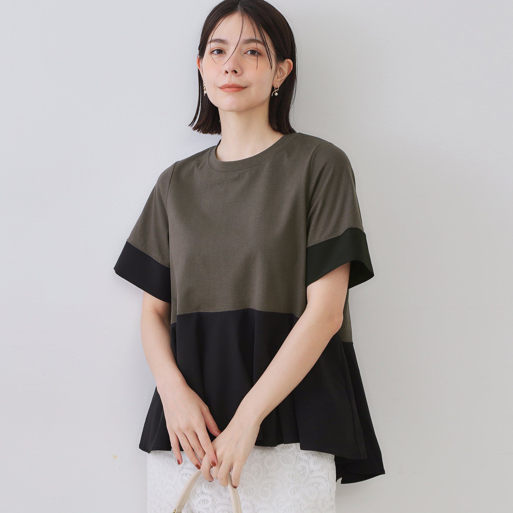 OPAQUE.CLIP「配色フハクドッキングペプラムトップス【洗濯機洗い可/抗ピル】」|Tシャツ・カットソー|チャコールグレー(5