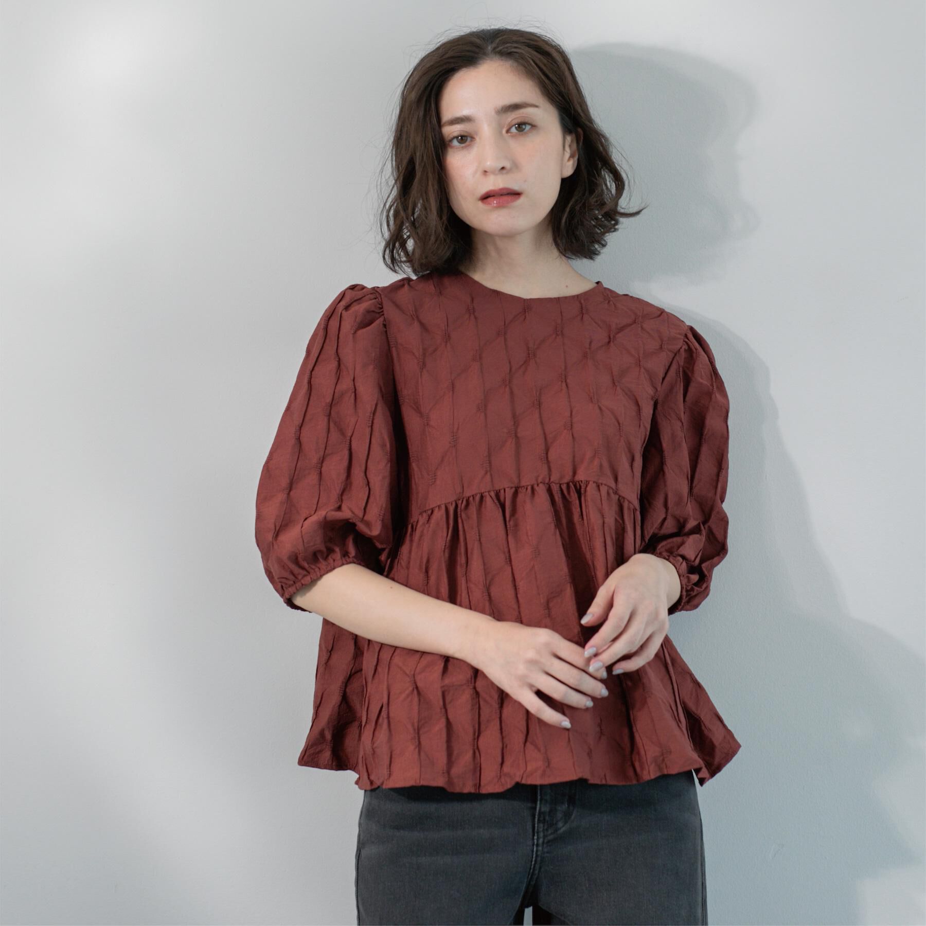 OPAQUE.CLIP「ふくれジャカードペプラムブラウス【洗濯機洗い可】」|シャツ・ブラウス|