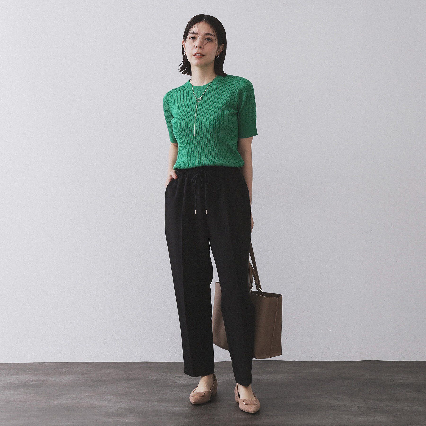 OPAQUE.CLIP「ケーブルハーフスリーブニット【UVケア/洗濯機OK】《6col/S～LL》」|ニット・セーター|