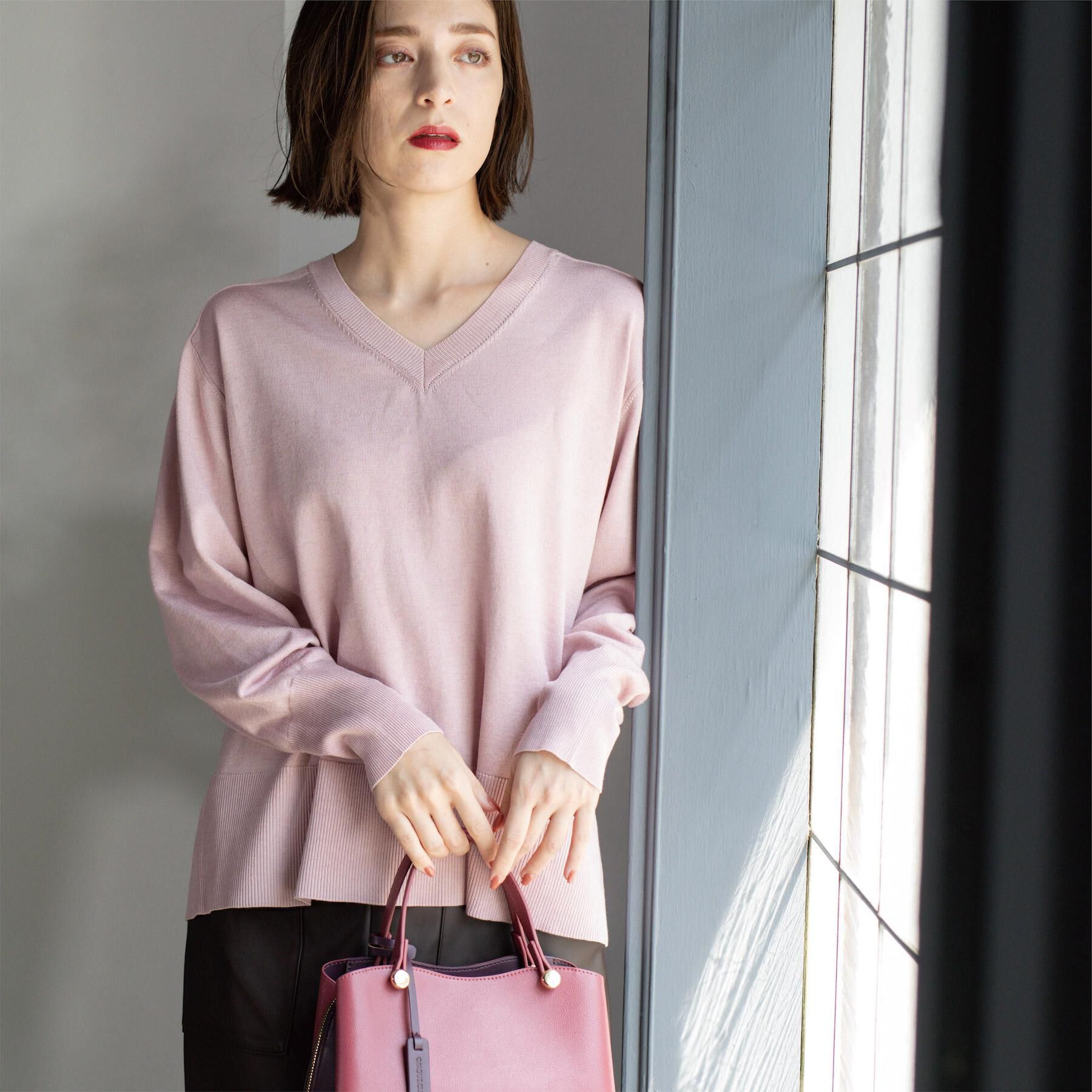 OPAQUE.CLIP「リラクシーVネックニット【洗濯機洗OK】《6col》」|ニット・セーター|