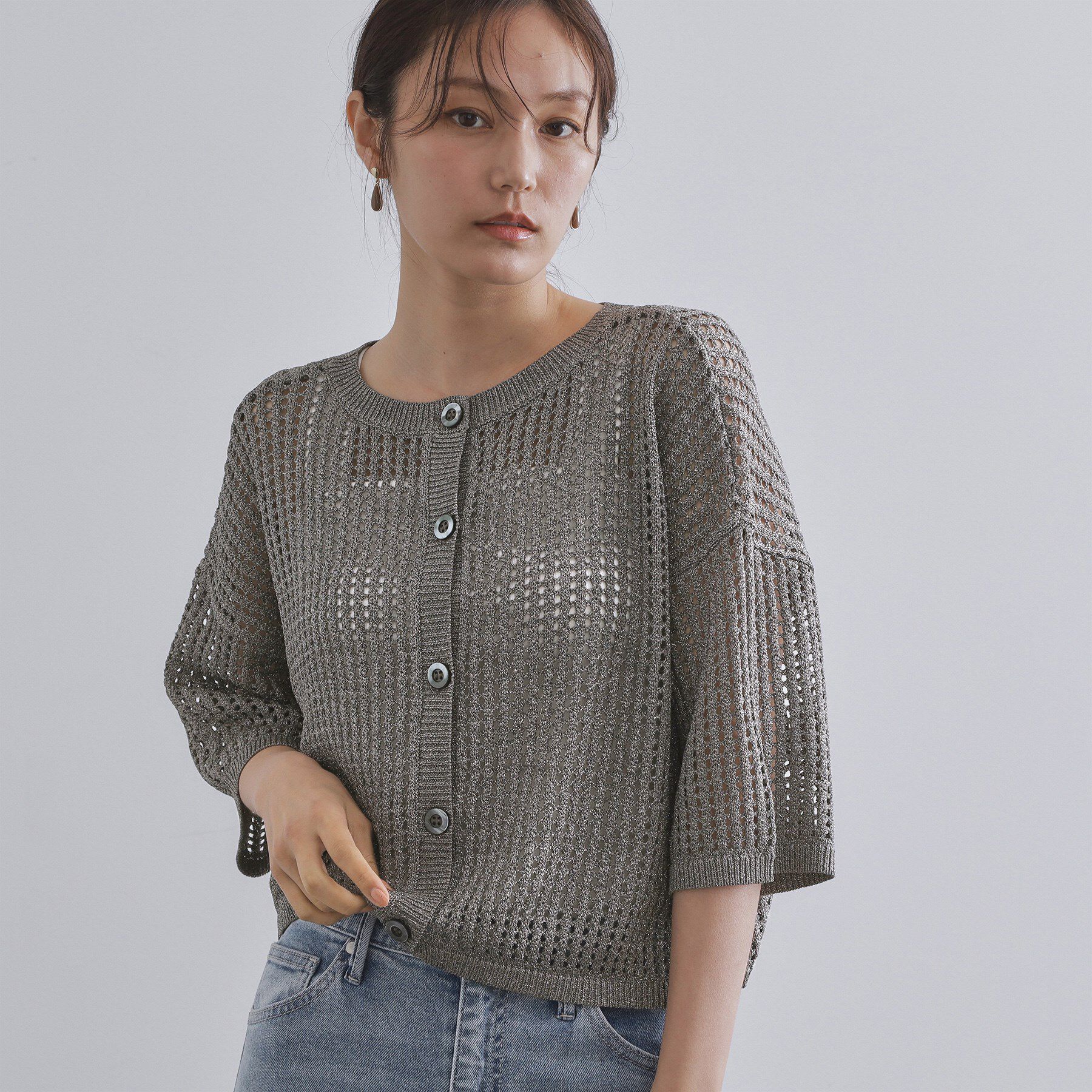 OPAQUE.CLIP「2WAY ラメメッシュニット【洗濯機洗い可/抗ピル】」|ニット・セーター|