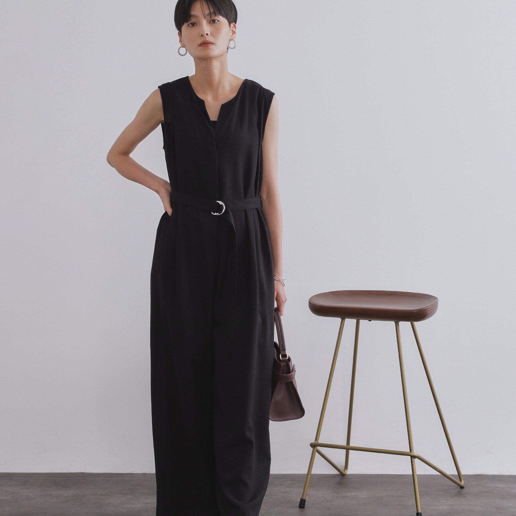 OPAQUE.CLIP「《Can Cam掲載》麻混ベルト付きオールインワン【洗濯機洗い可】」|オールインワン|ブラック(019)