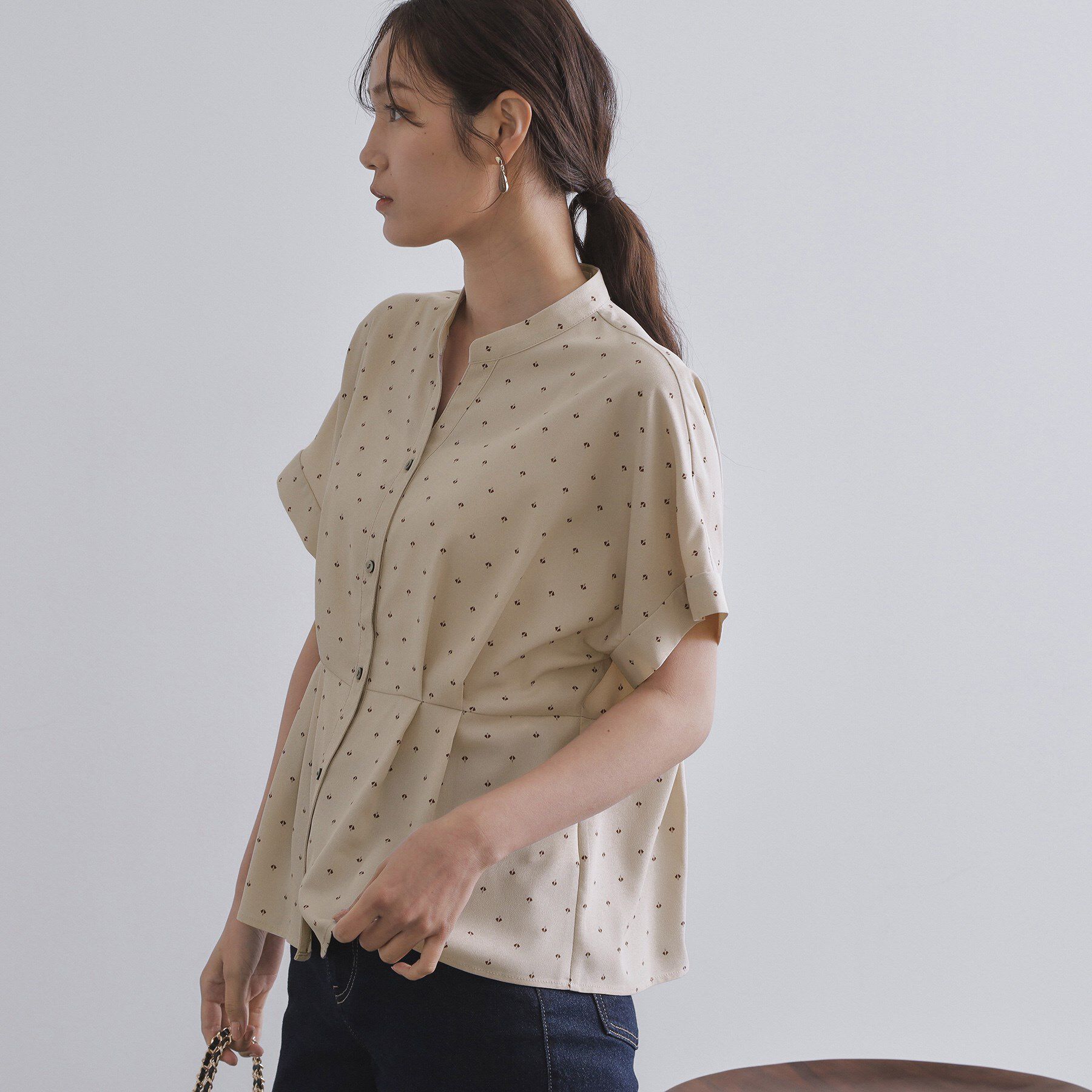 OPAQUE.CLIP「プリントペプラムブラウス【洗濯機洗い可】」|シャツ・ブラウス|