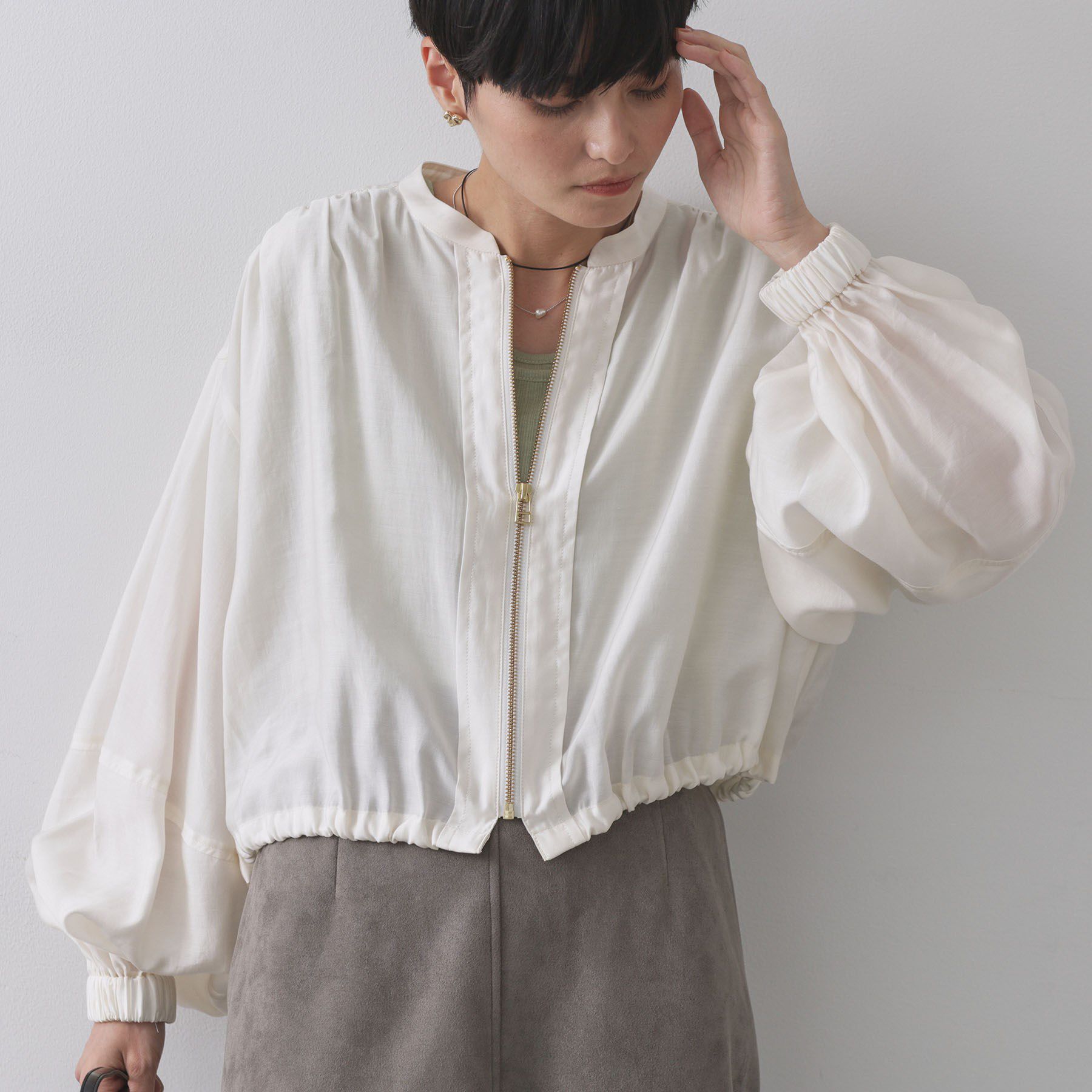 OPAQUE.CLIP「シアーランタンスリーブブルゾン【洗濯機洗い可】」|ブルゾン・スタジャン|アイボリー(004)