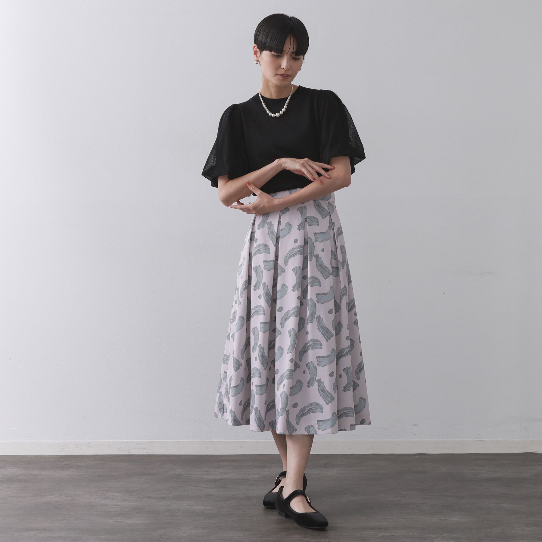 OPAQUE.CLIP「ブラッシュ柄タックフレアスカート【洗濯機洗い可】」|スカート|