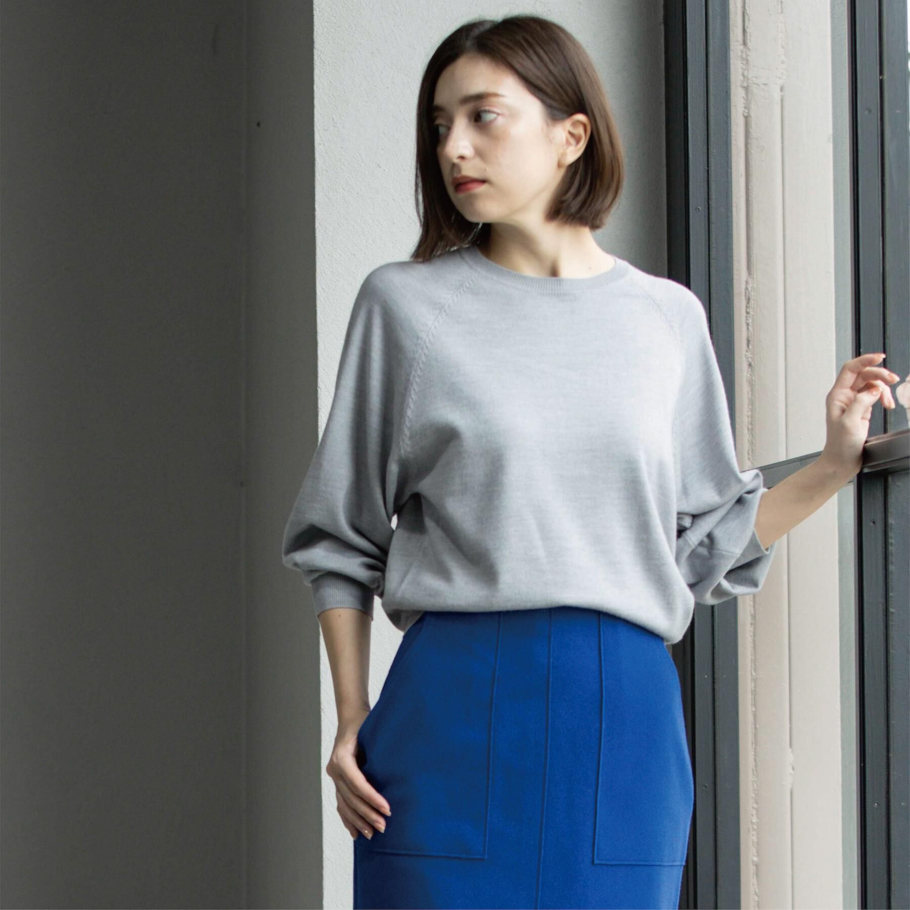 OPAQUE.CLIP「ラグランクルーネックニット/エクストラファインメリノウール【THEシリーズ/洗濯機OK】《6col/」|ニット・セーター|