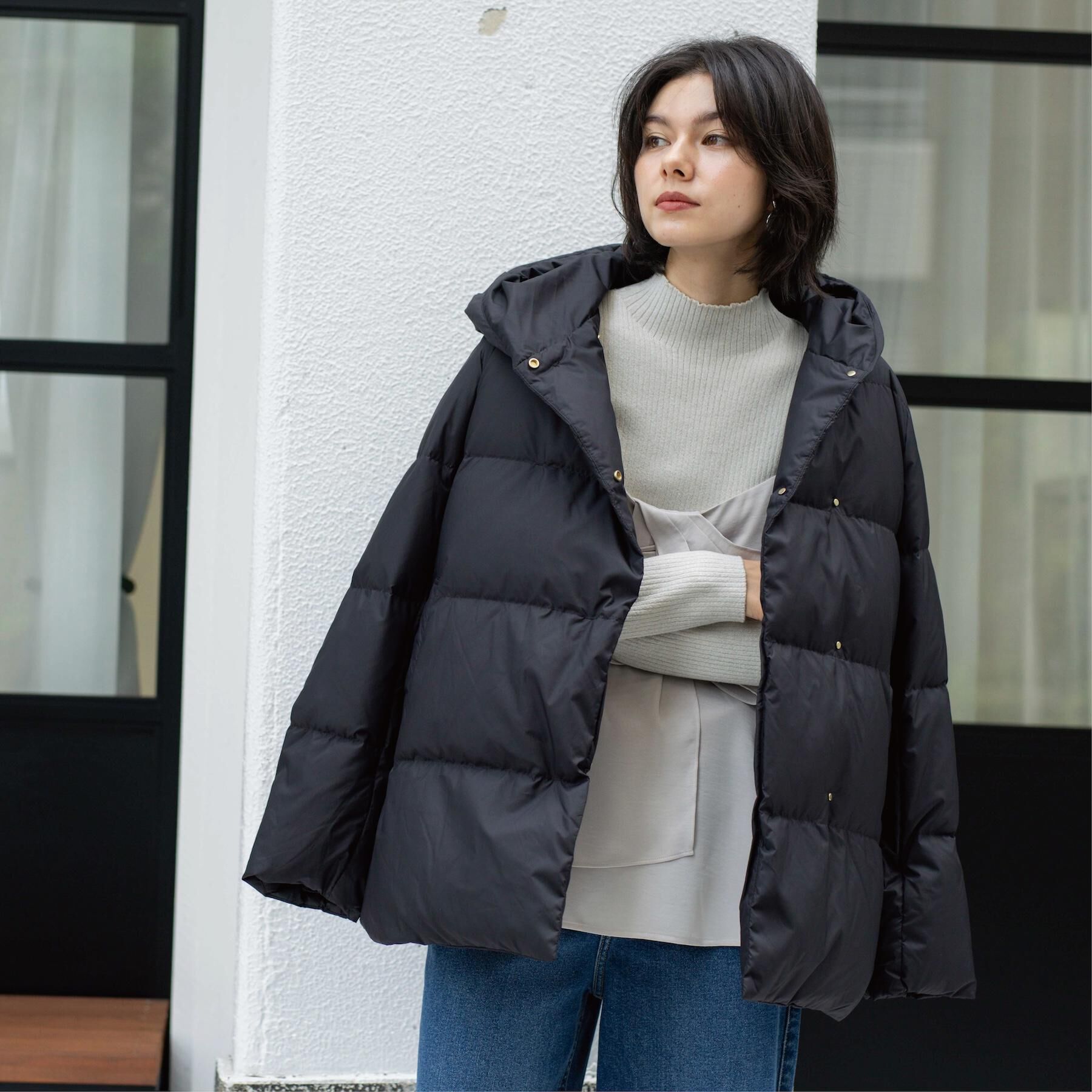 OPAQUE.CLIP「撥水フードミドルダウンコート【防風/抗菌防臭/洗濯機OK】《S～LL》」|ダウン|