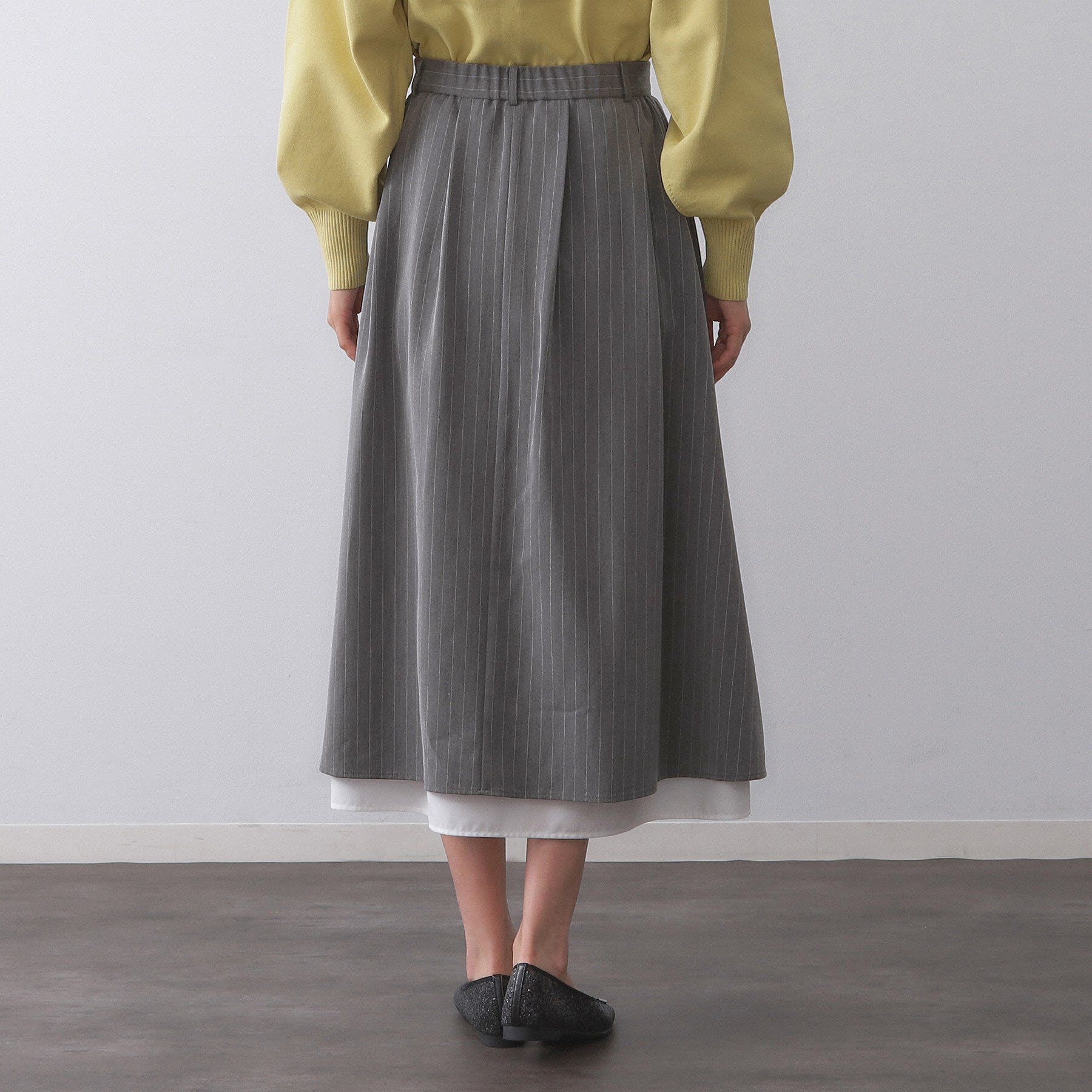 OPAQUE.CLIP「ピンストライプレイヤード風フレアスカート【洗濯機洗い可】」|スカート|