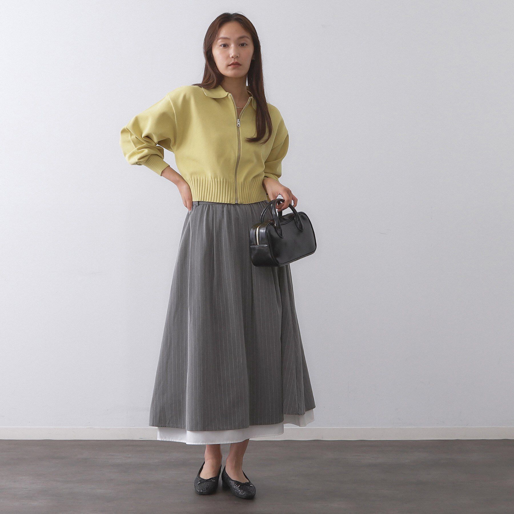 OPAQUE.CLIP「ピンストライプレイヤード風フレアスカート【洗濯機洗い可】」|スカート|