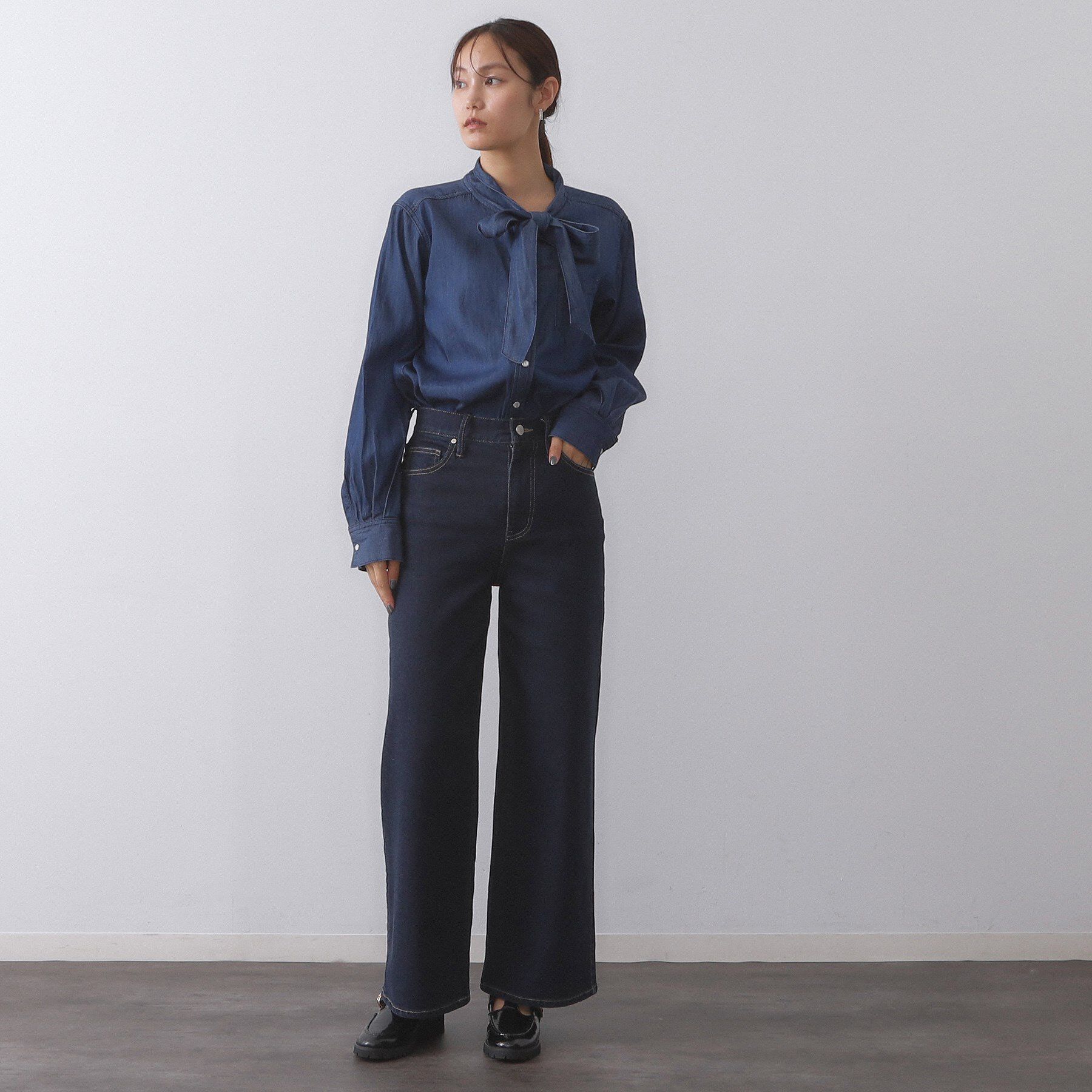 OPAQUE.CLIP「セルロース混デニムボウタイブラウス【洗濯機洗い可】」|シャツ・ブラウス|
