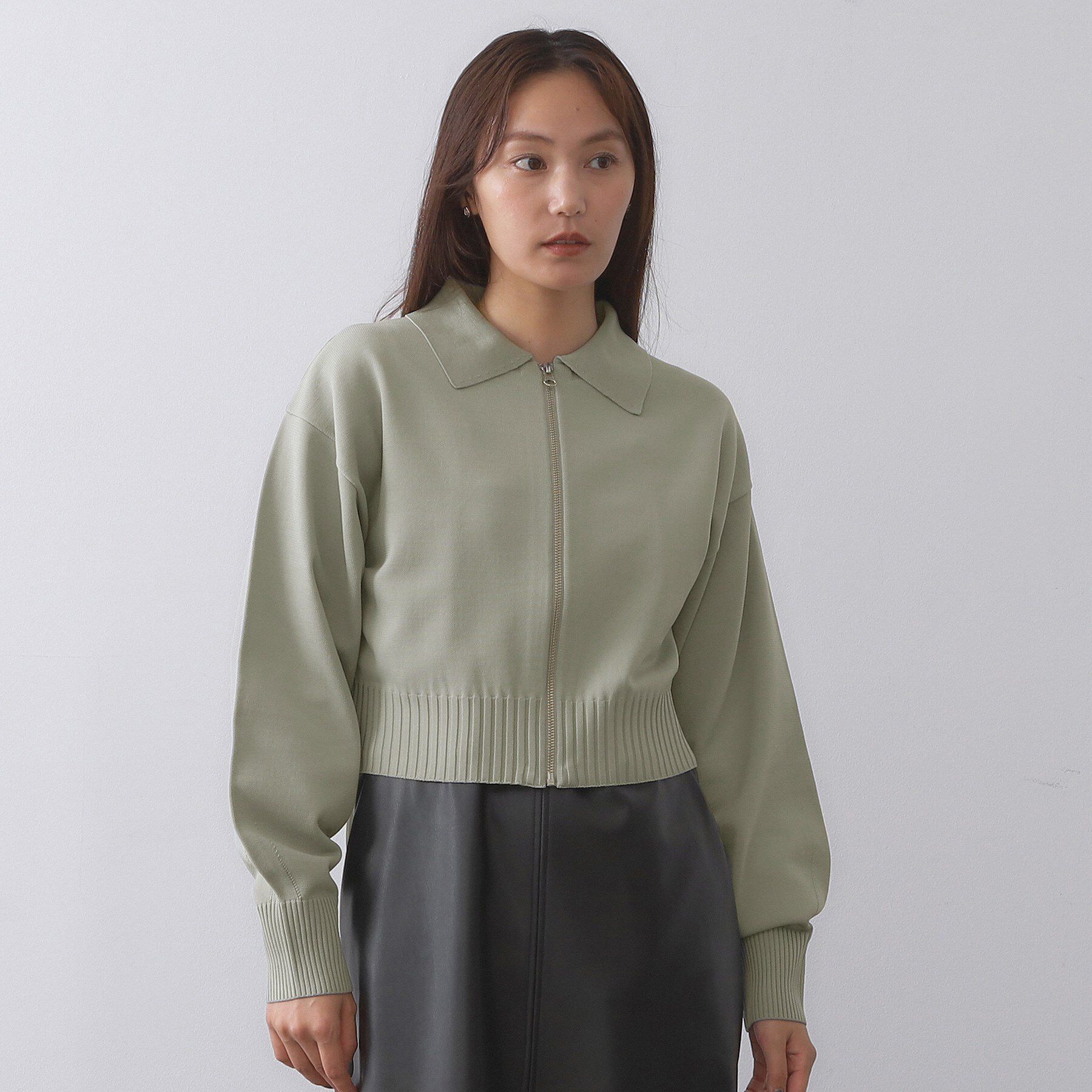 OPAQUE.CLIP「襟付きZIPアップニットカーディガン【洗濯機洗い可/抗ピル】」|カーディガン|