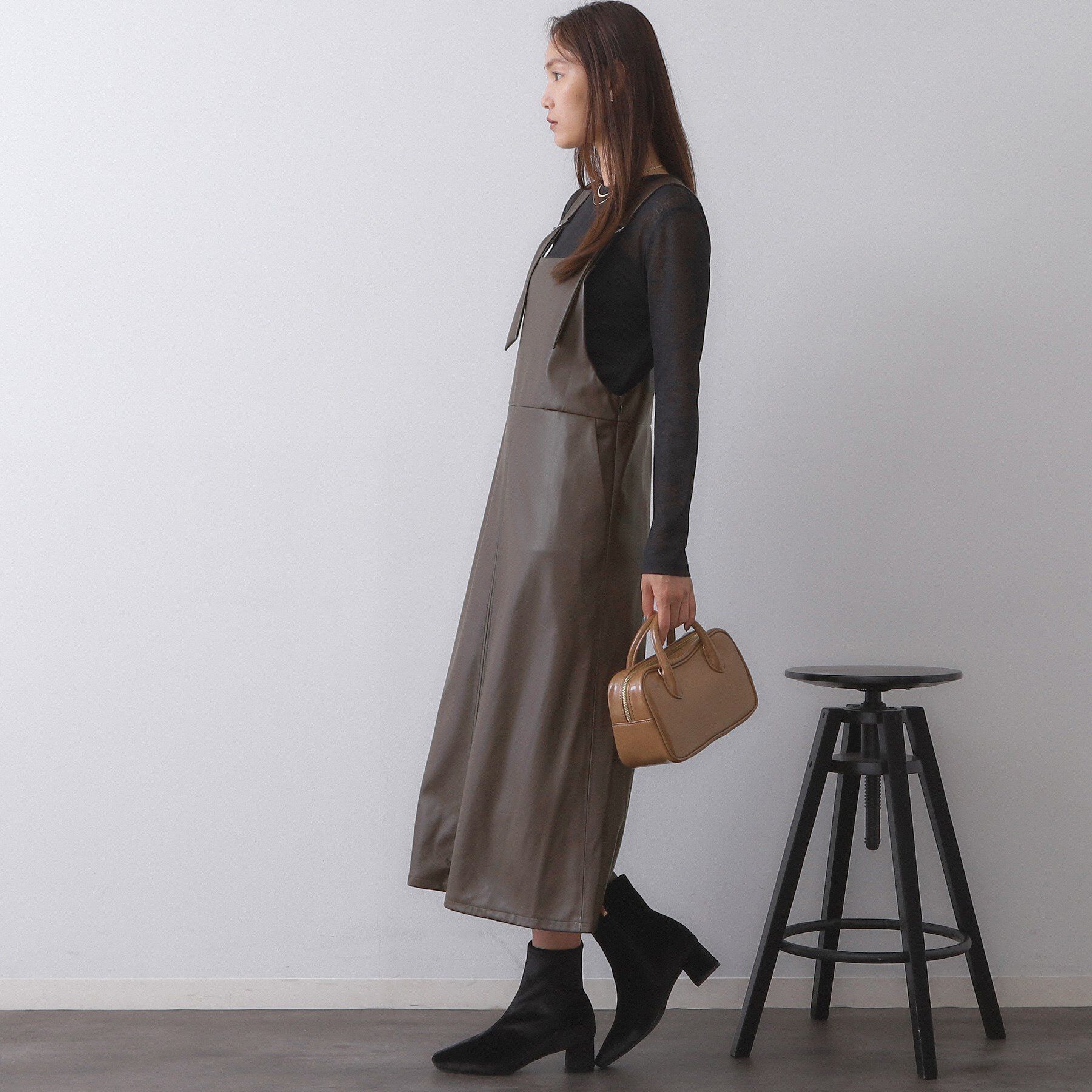 OPAQUE.CLIP「レザー調フレアジャンスカ【洗える】」|ワンピース|