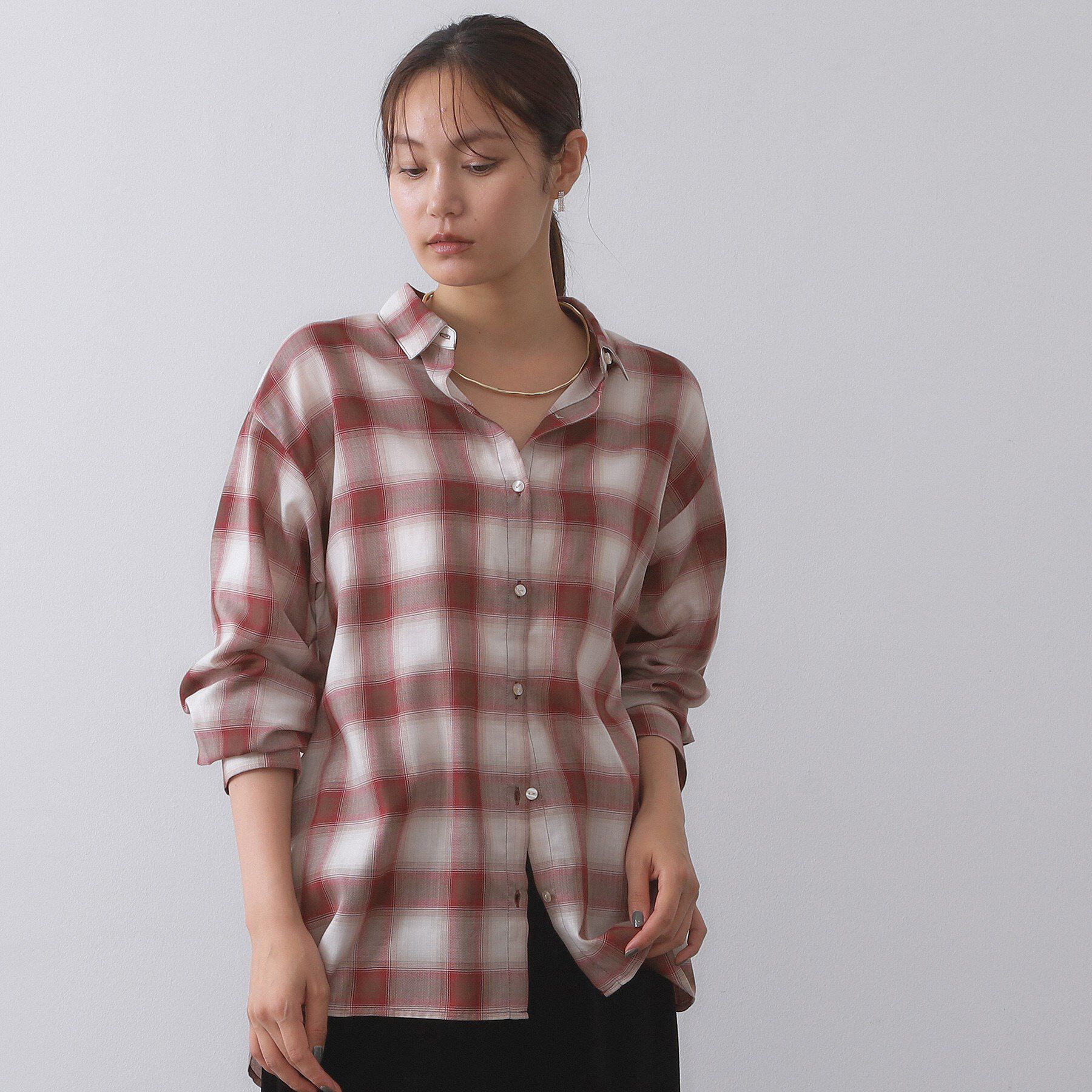 OPAQUE.CLIP「オンブレチェックシャツ【洗濯機洗い可】」|シャツ・ブラウス|レッド(263)