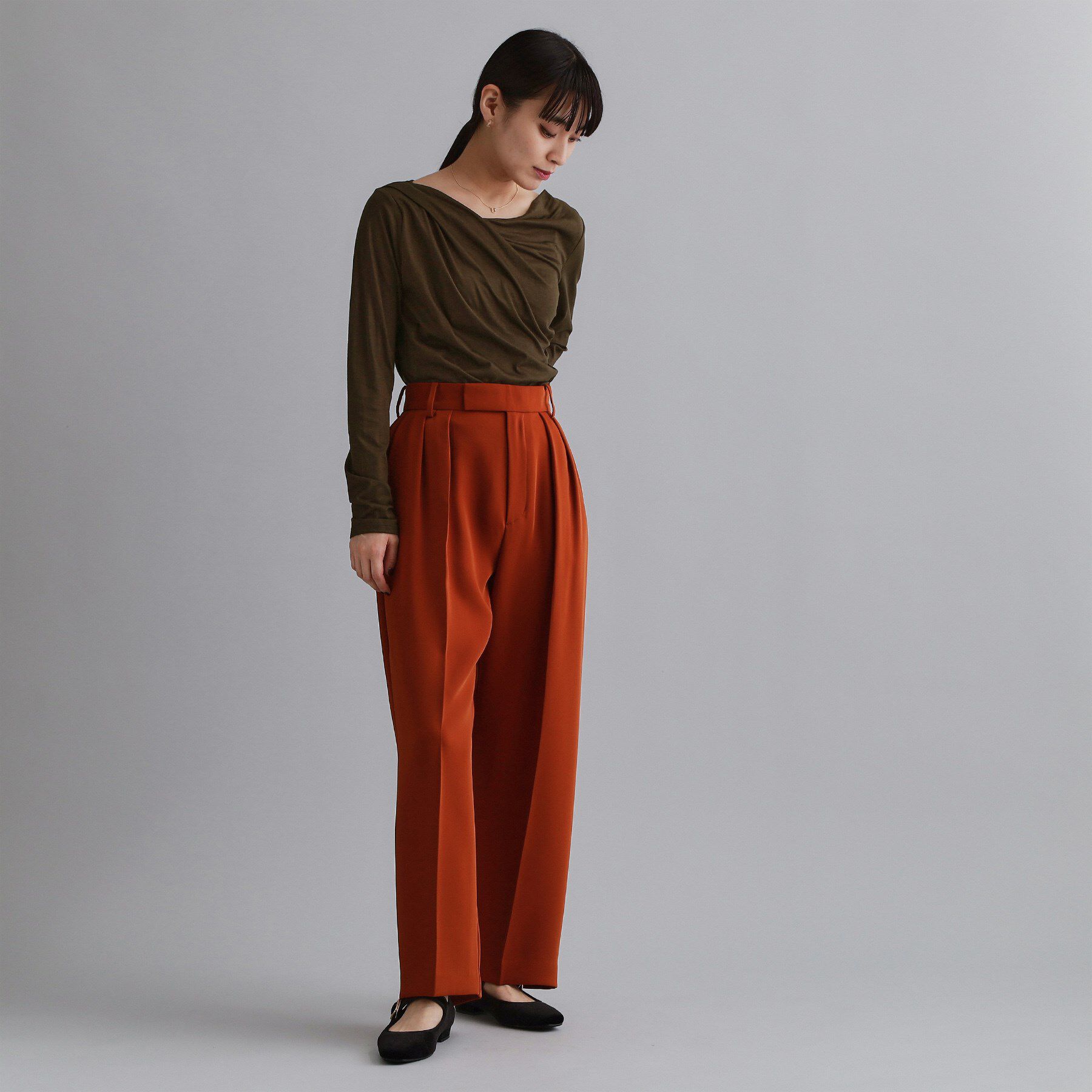 OPAQUE.CLIP「【es】アシメドレープカットソー【洗濯機OK】」|Tシャツ・カットソー|