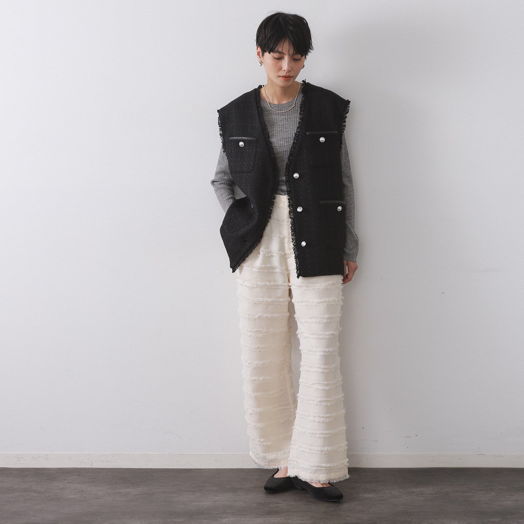 OPAQUE.CLIP「ツイードVネックベスト【洗濯機OK】」|ベスト・ジレ|