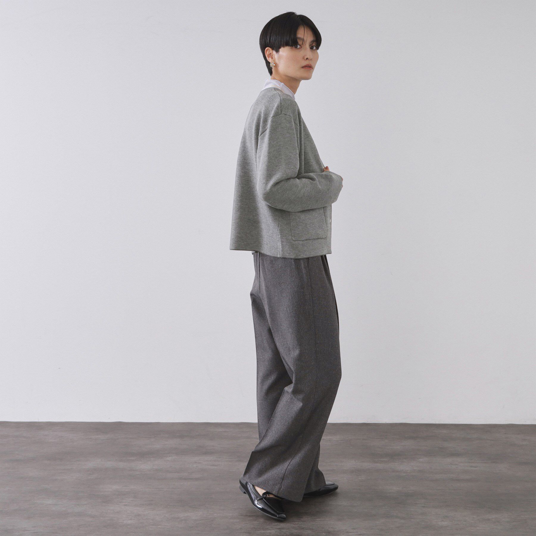 OPAQUE.CLIP「スナップボタン ダブルフェイス配色ニットカーディガン【洗濯機OK】」|カーディガン|