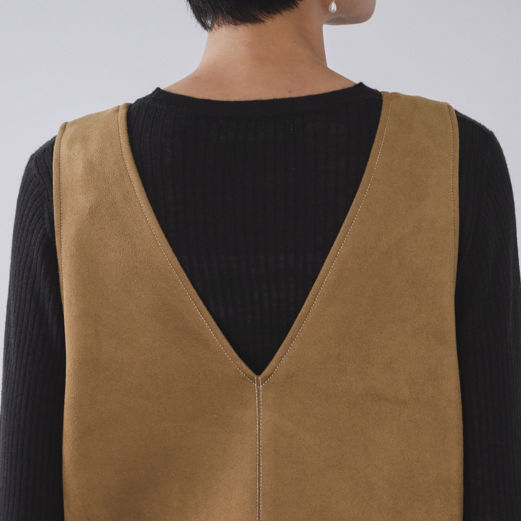 OPAQUE.CLIP「スエードライクVネックジャンドレ【洗濯機OK】」|ワンピース|