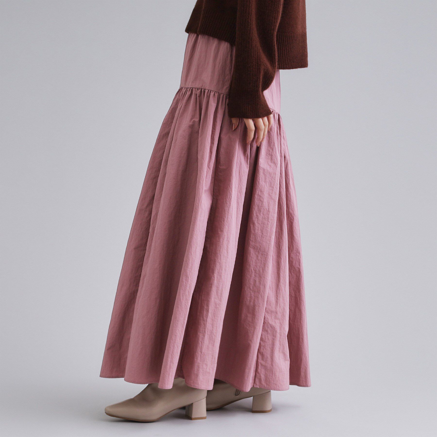 OPAQUE.CLIP「【es】ナイロンティアードマキシスカート【洗濯機OK】」|スカート|