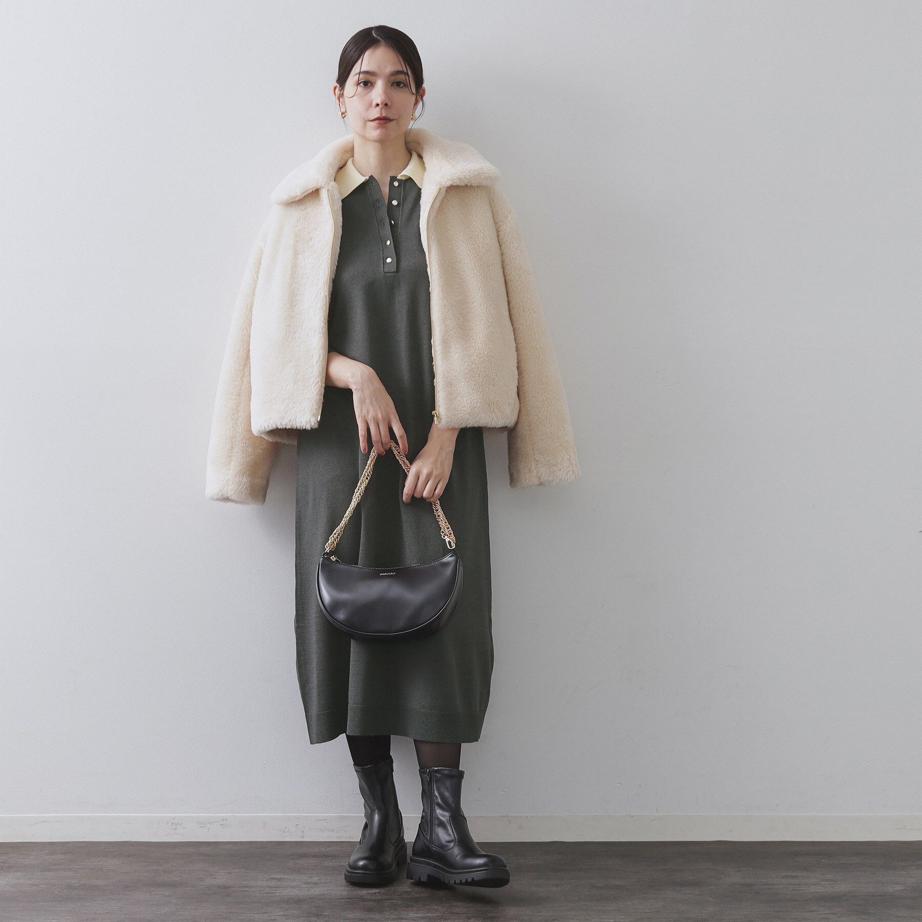 OPAQUE.CLIP「配色ポロ衿ニットワンピース【洗濯機OK】」|ワンピース|