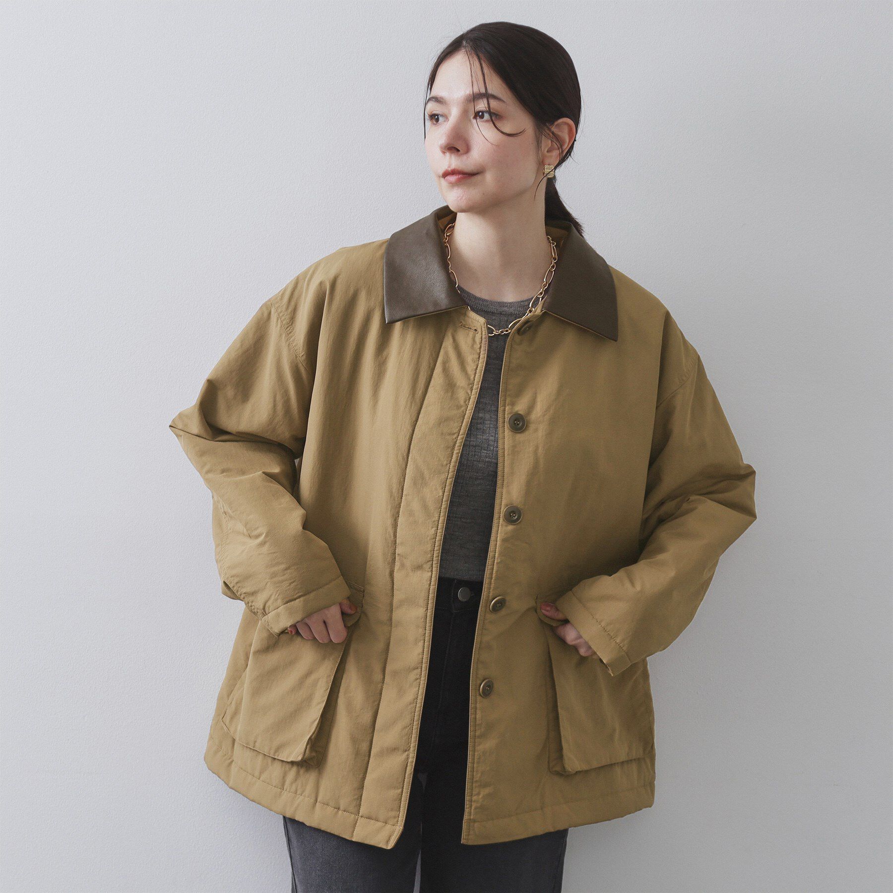 OPAQUE.CLIP「《CLASSY掲載》ステンカラー中綿コート【洗濯機OK】」|ステンカラーコート|ベージュ(052)