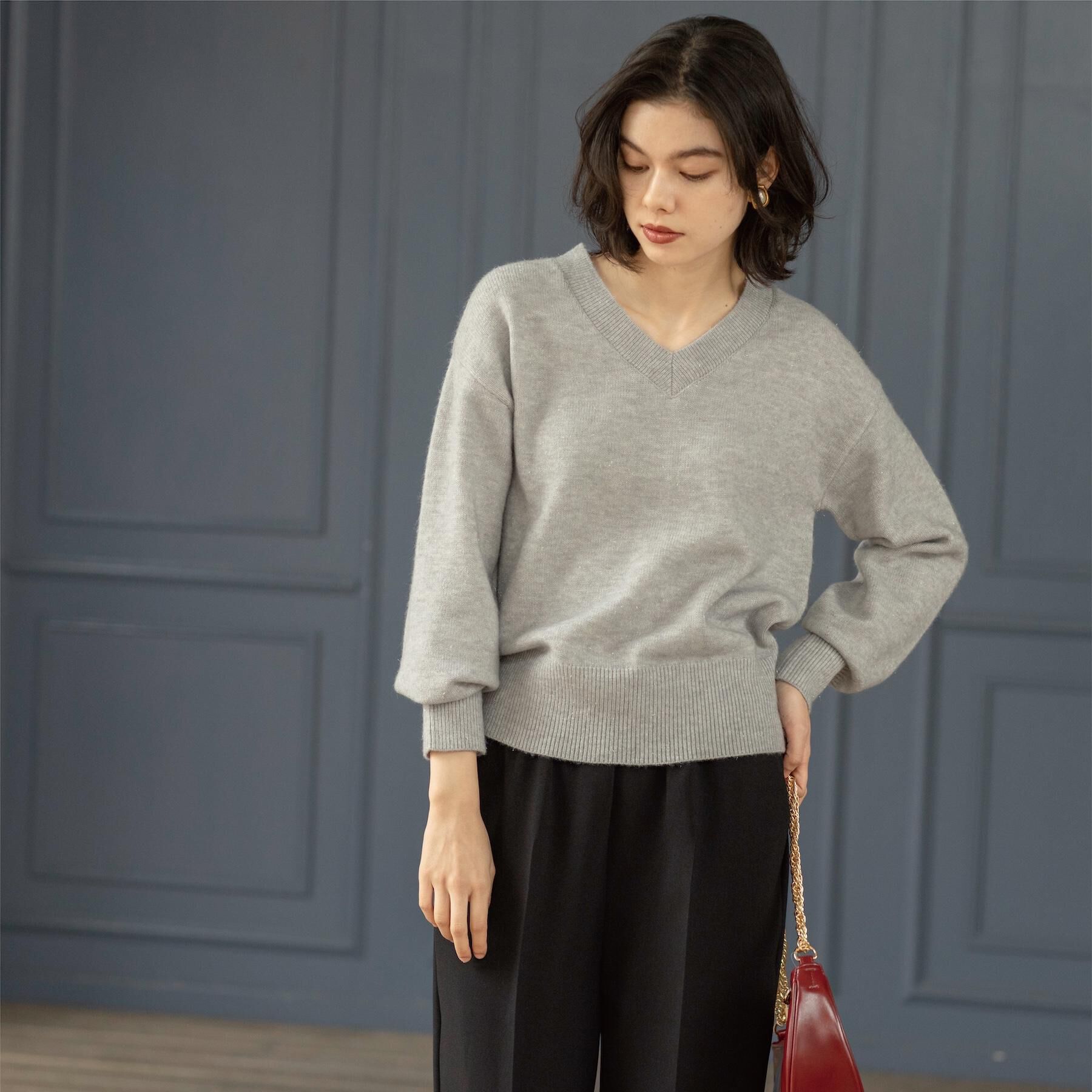 OPAQUE.CLIP「Vネックラメニット【洗濯機OK】」|ニット・セーター|