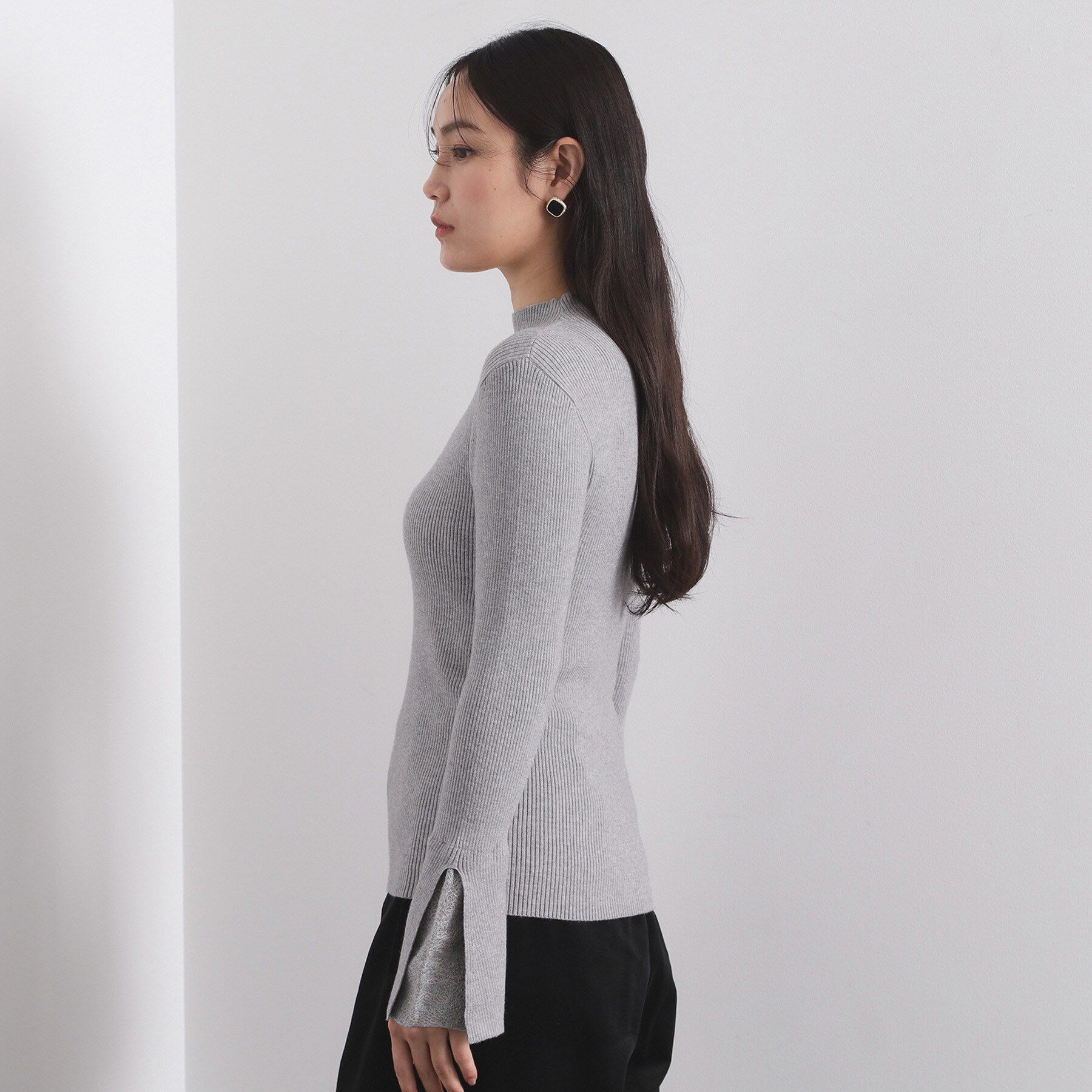 OPAQUE.CLIP「レースフレアハイネックリブニット【洗濯機OK】」|ニット・セーター|