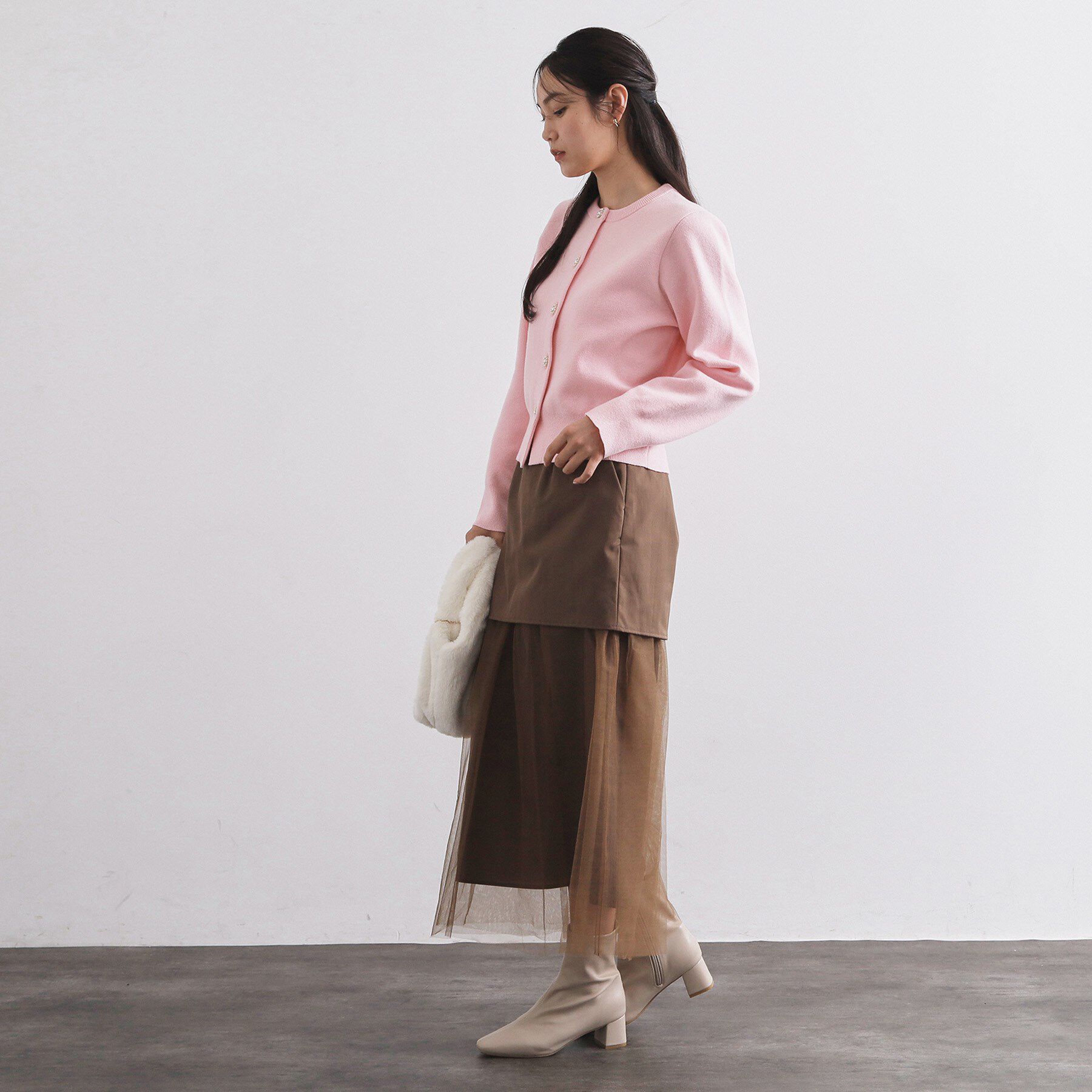 OPAQUE.CLIP「フェイクパールビジューボタンニットカーディガン【洗濯機OK】」|カーディガン|