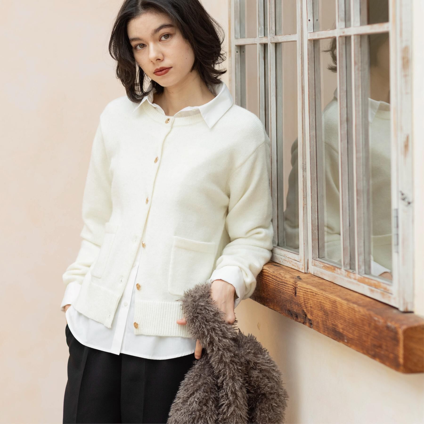 OPAQUE.CLIP「金ボタンラメニットカーディガン【洗濯機OK】」|カーディガン|オフホワイト(003