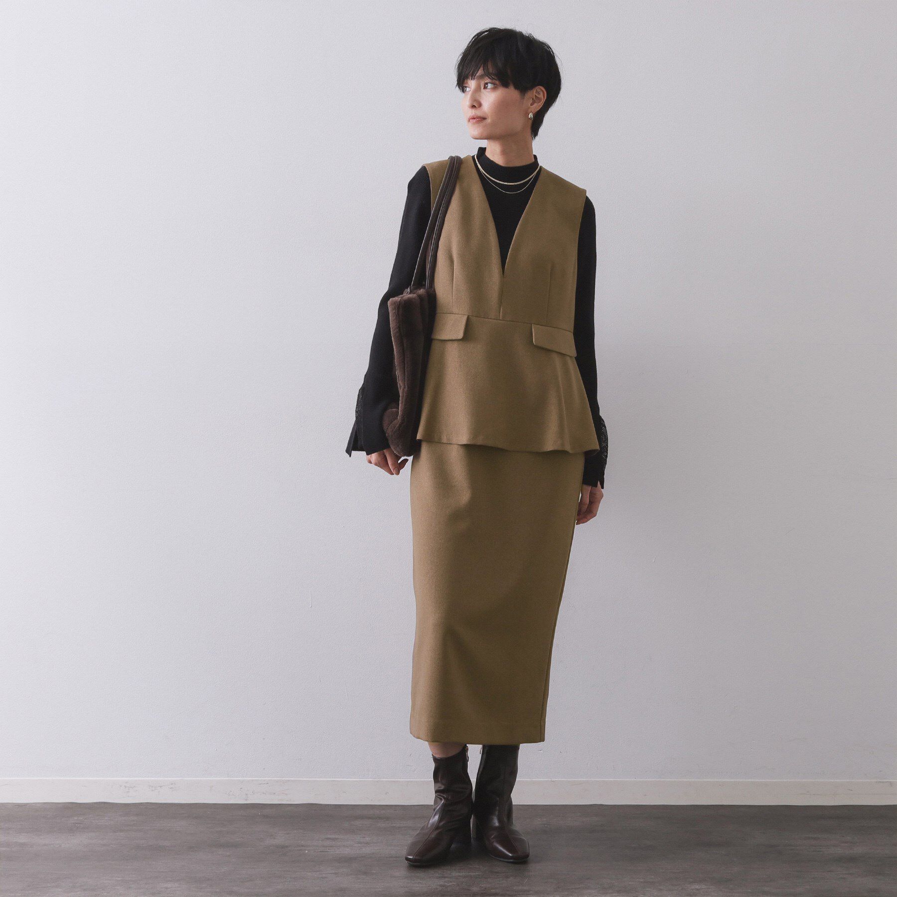 OPAQUE.CLIP「ペプラムデザインジャンパースカート【洗濯機OK】」|ワンピース|