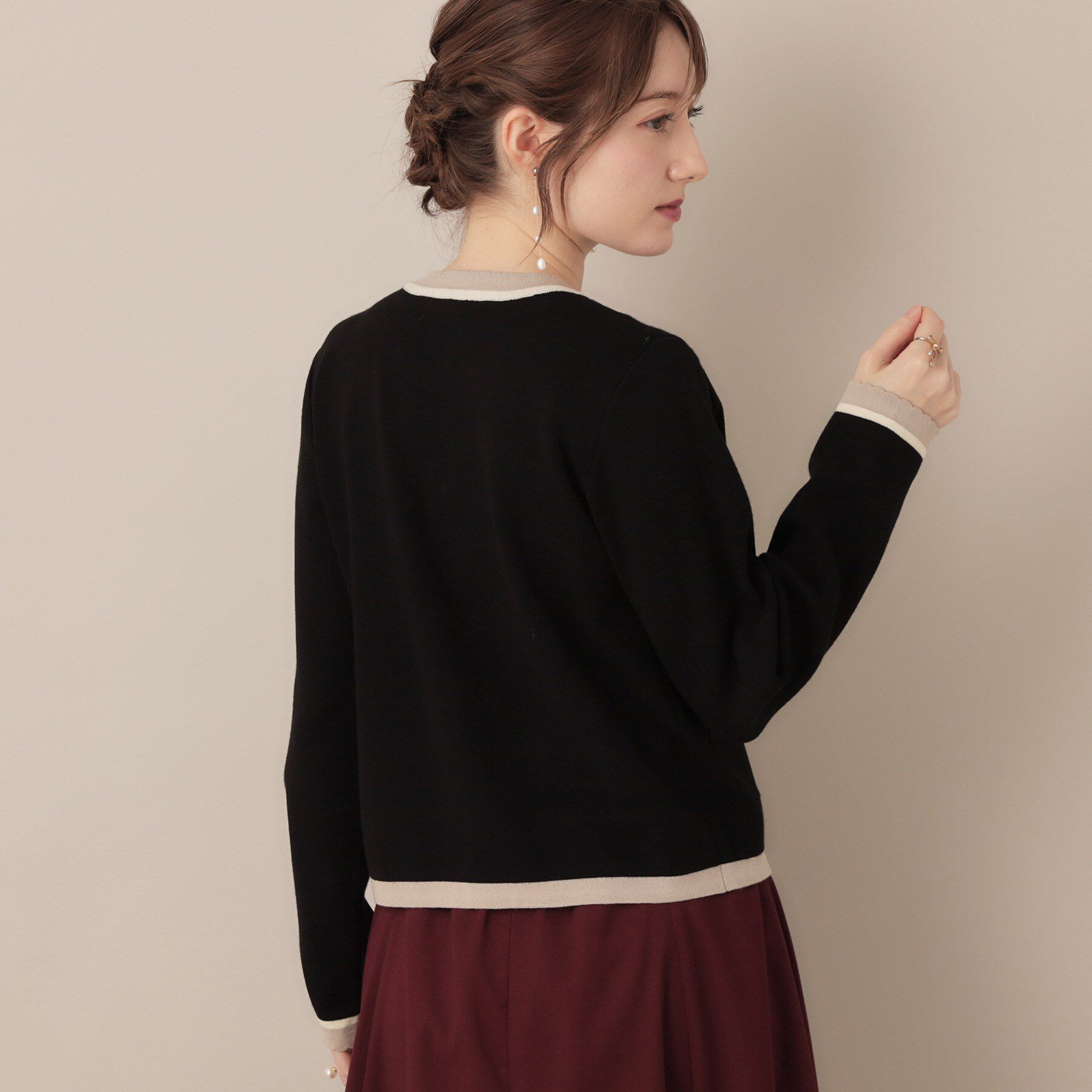 Couture broach「【高見え・通勤・大人可愛い】配色総針スカラカーディガン」|カーディガン|