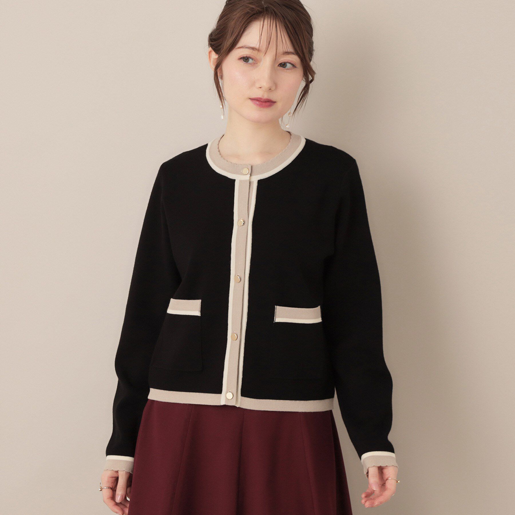 Couture broach「【高見え・通勤・大人可愛い】配色総針スカラカーディガン」|カーディガン|