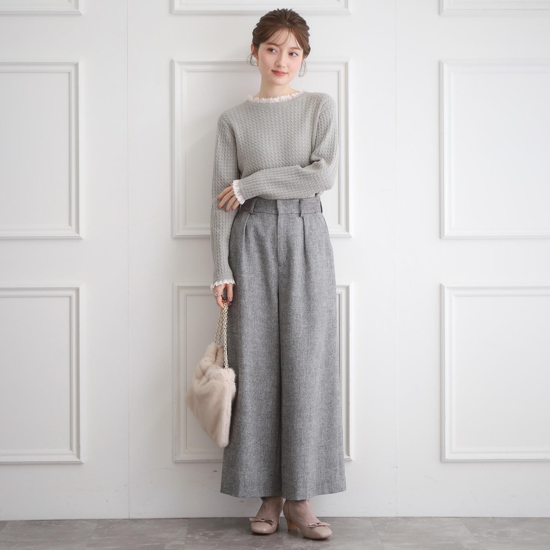 Couture broach「【大人上品・着映え】ケーブルレース バックリボンニット」|ニット・セーター|