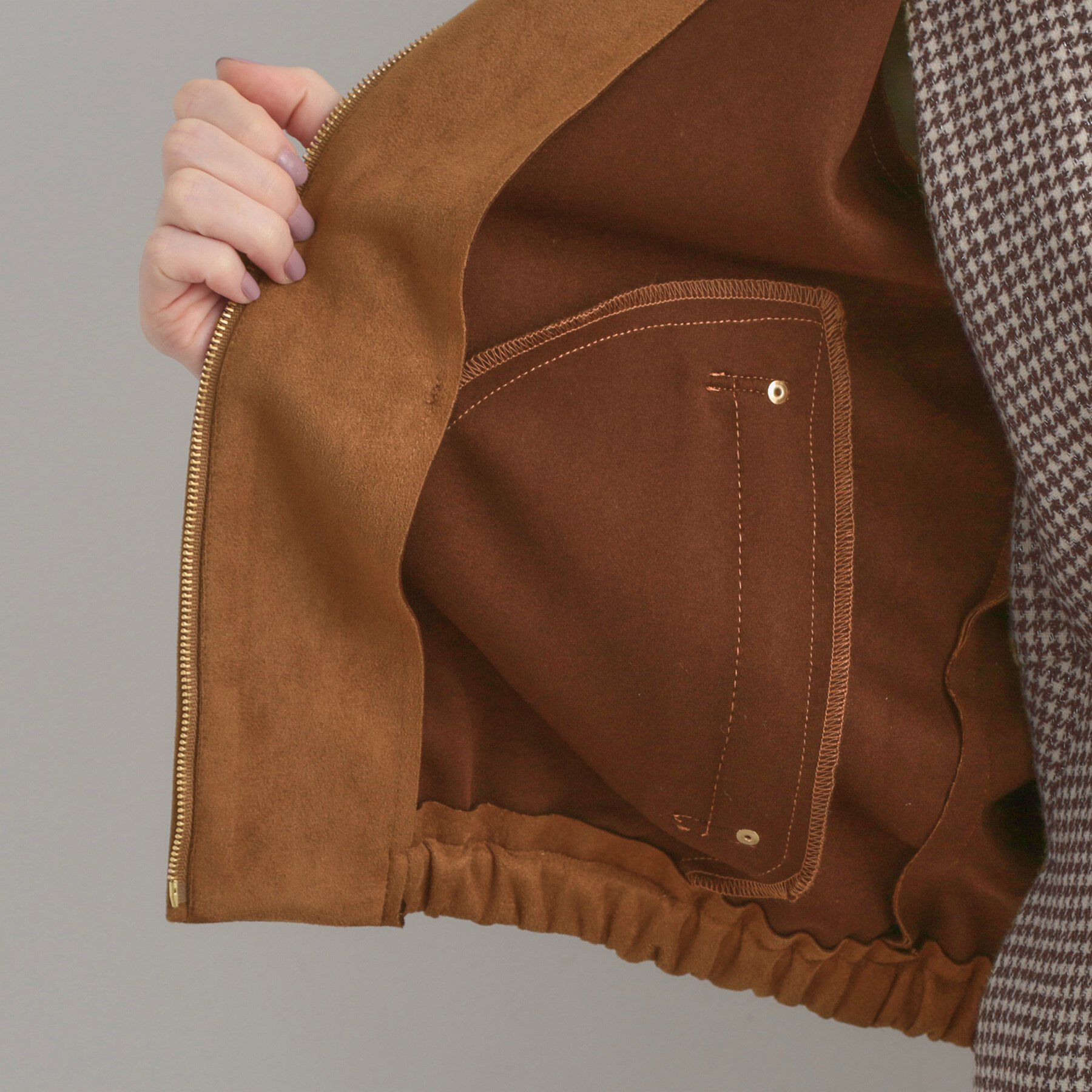 Couture broach「【通勤・大人上品】スエード調ダンボール ノーカラージャケット」|ブルゾン・スタジャン|